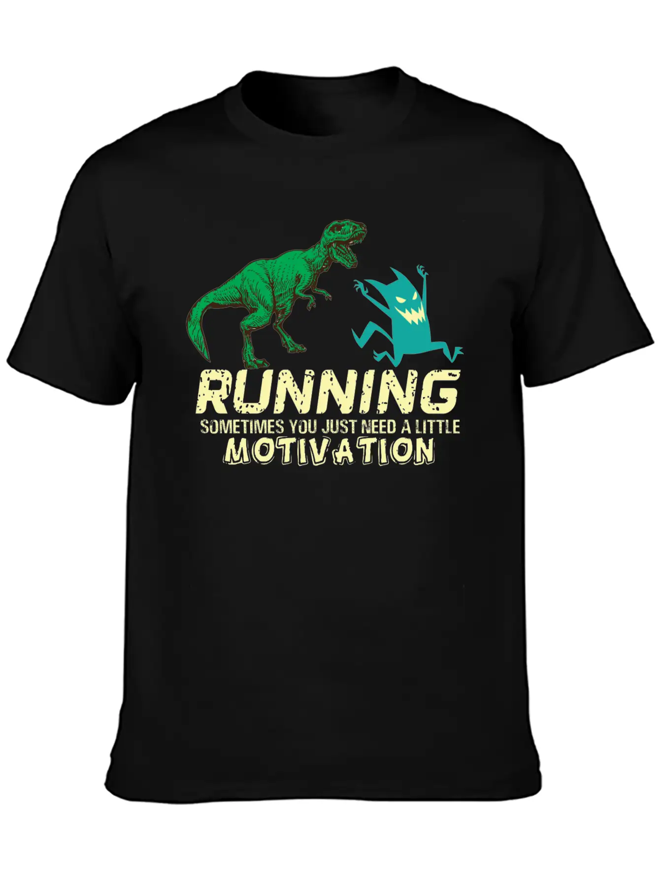 Running Running Running Motivation Dino Dinosaur Basic Graphic T-Shirt – Daily Comfort In Soft Cotton