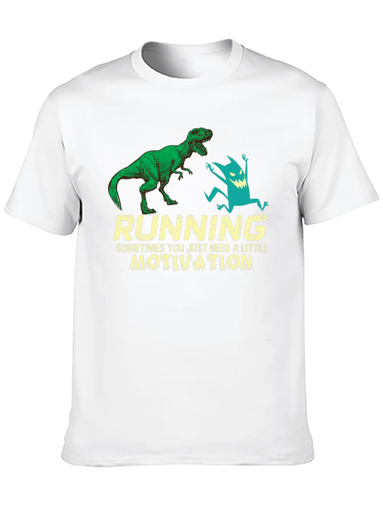 Running Running Running Motivation Dino Dinosaur Basic Graphic T-Shirt – Daily Comfort In Soft Cotton