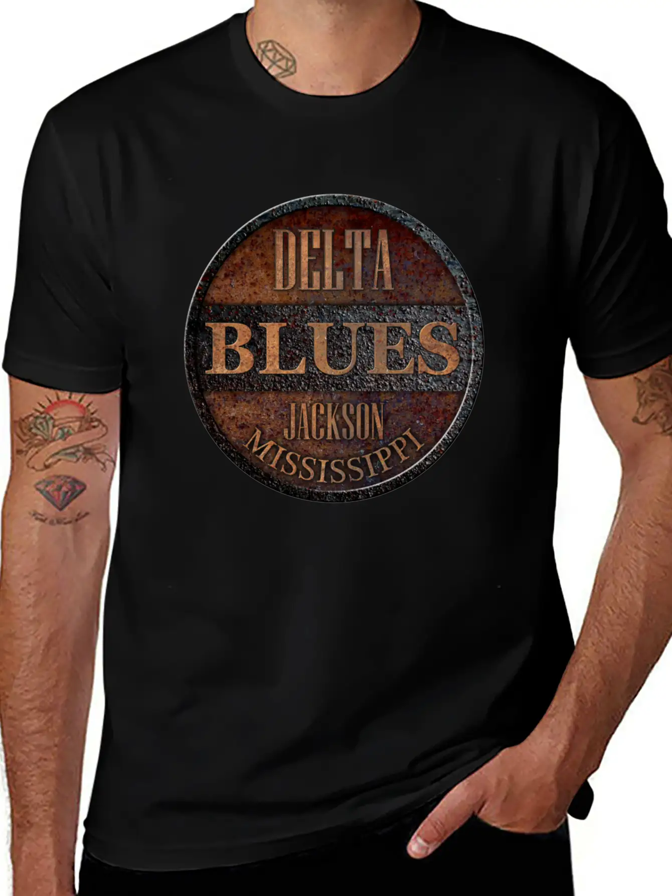 Rusty Delta Blues Jackson Unisex Short Sleeve Soft Cotton T-Shirt – Casual Everyday Wear