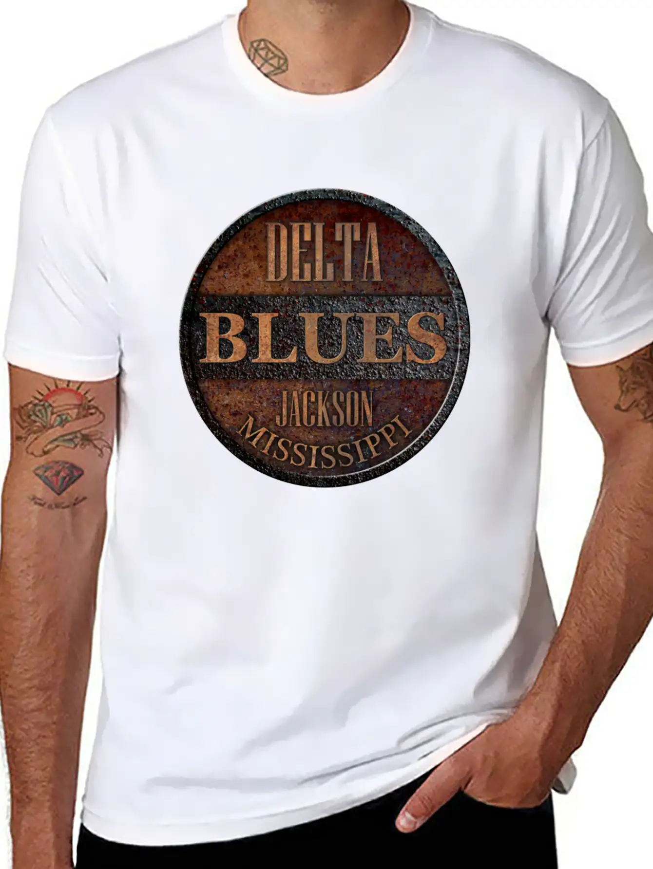 Rusty Delta Blues Jackson Unisex Short Sleeve Soft Cotton T-Shirt – Casual Everyday Wear