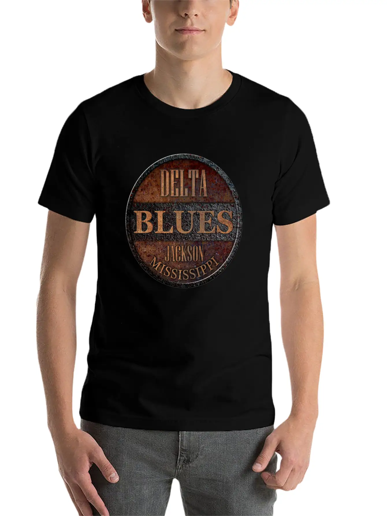 Rusty Delta Blues Jackson Unisex Short Sleeve Soft Cotton T-Shirt – Casual Everyday Wear