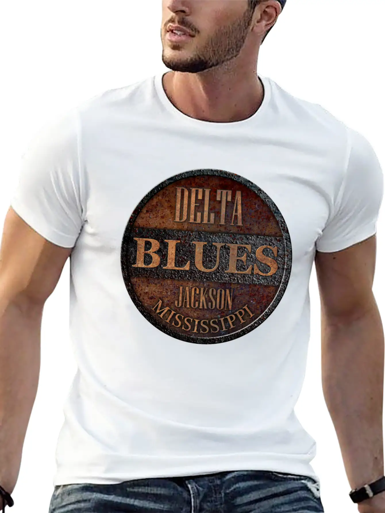 Rusty Delta Blues Jackson Unisex Short Sleeve Soft Cotton T-Shirt – Casual Everyday Wear