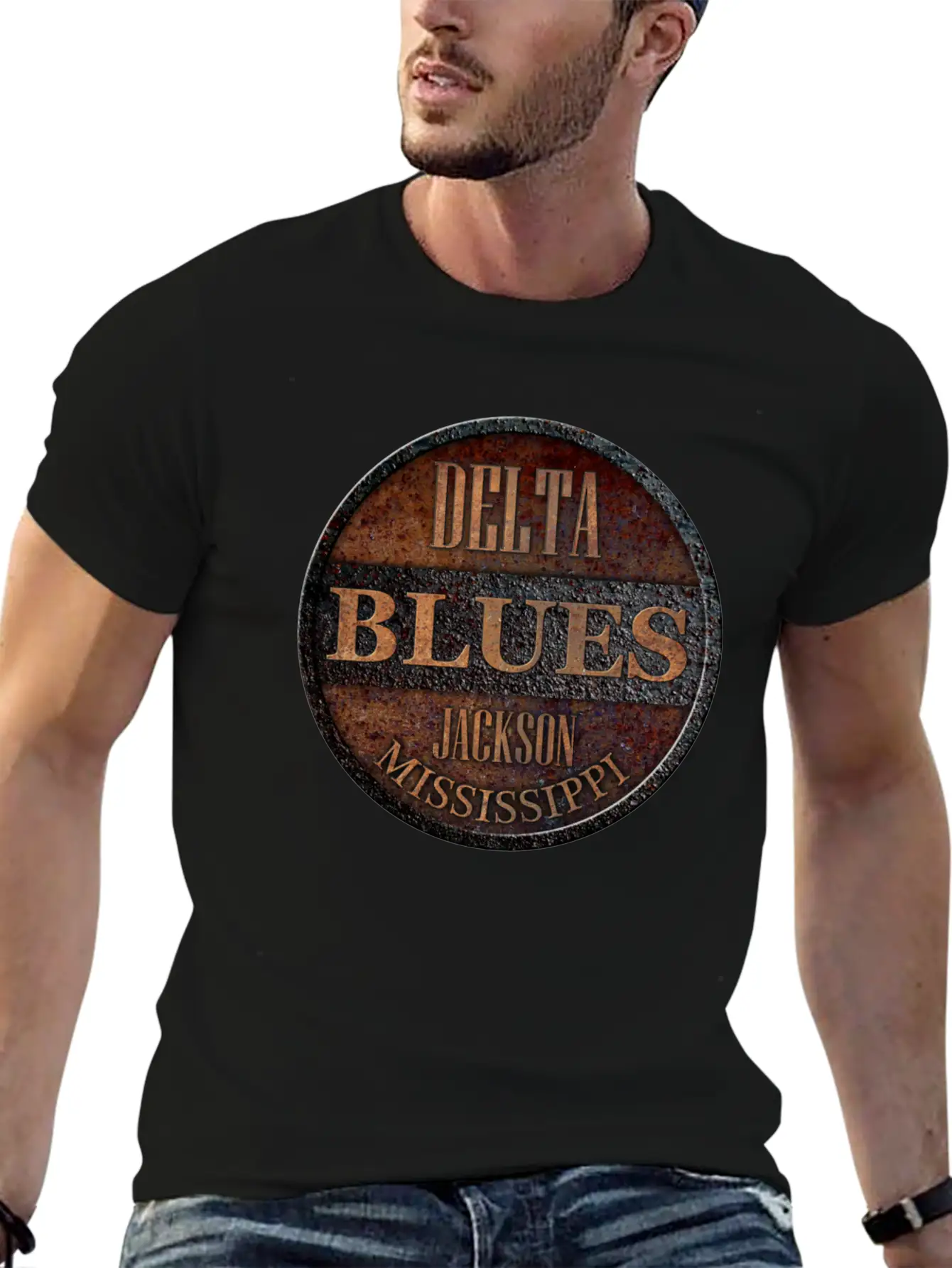 Rusty Delta Blues Jackson Unisex Short Sleeve Soft Cotton T-Shirt – Casual Everyday Wear