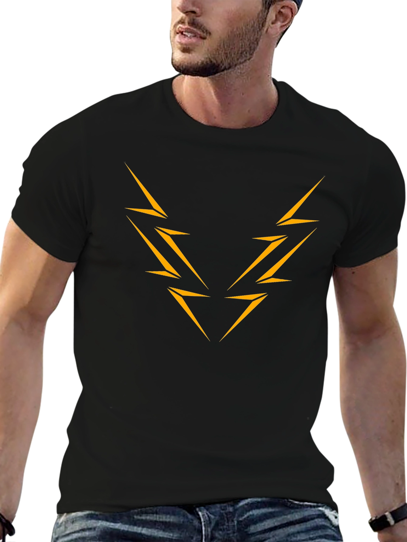 Black T-Shirt with Abstract Lightning Bolt Design