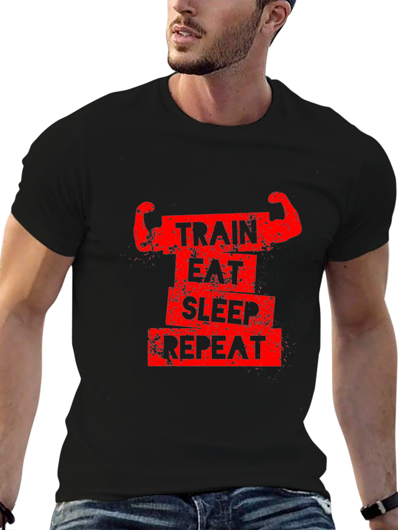 Train Eat Sleep Repeat Black Graphic Tee
