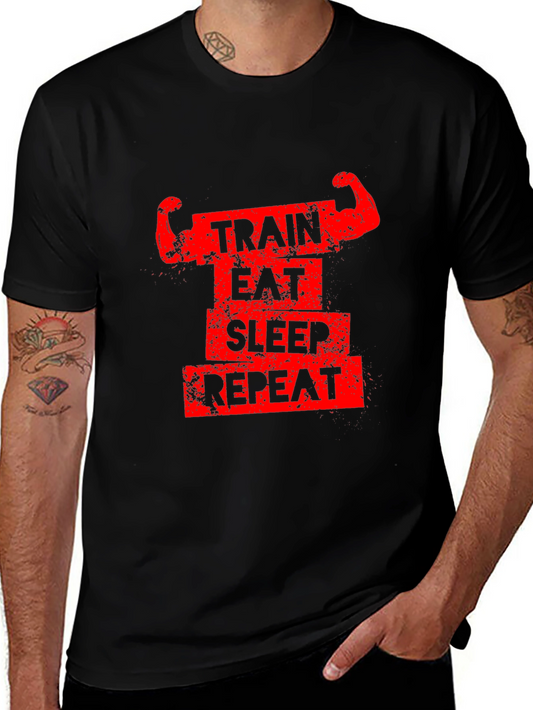 Train Eat Sleep Repeat Black Graphic Tee
