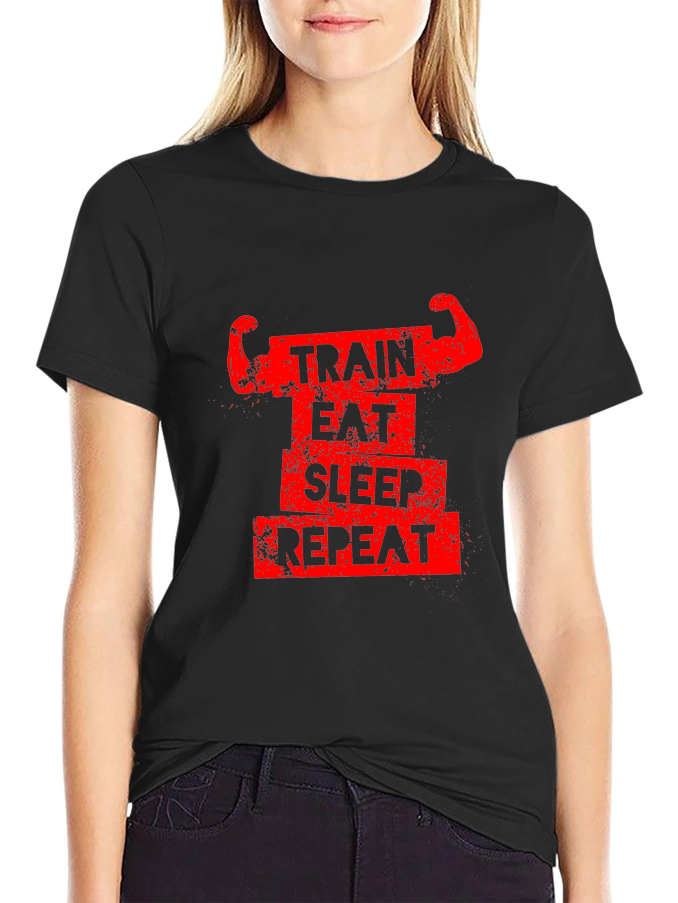 Train Eat Sleep Repeat Black Graphic Tee