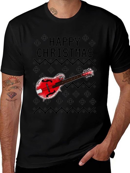 Happy Christmas Mandolin Ugly Sweater Style T-Shirt