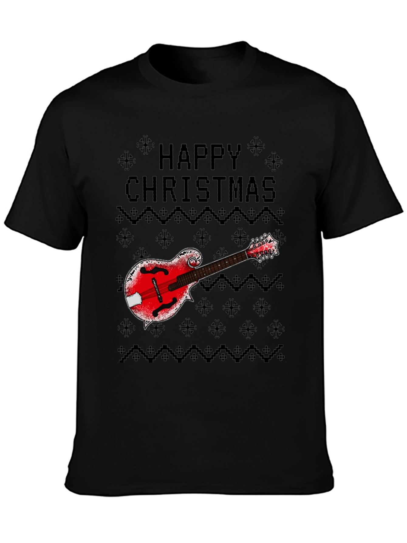 Happy Christmas Mandolin Ugly Sweater Style T-Shirt