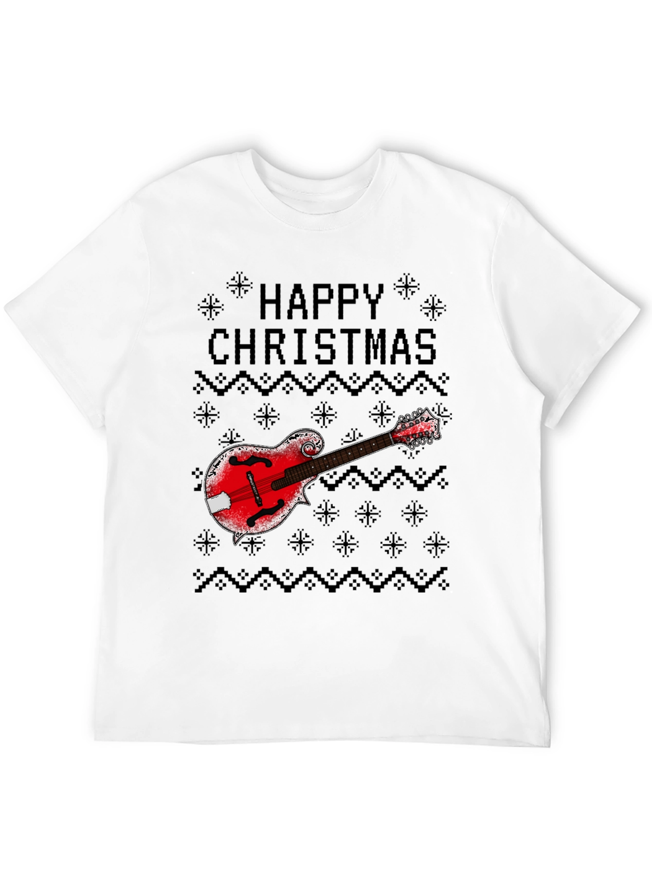 Happy Christmas Mandolin Ugly Sweater Style T-Shirt