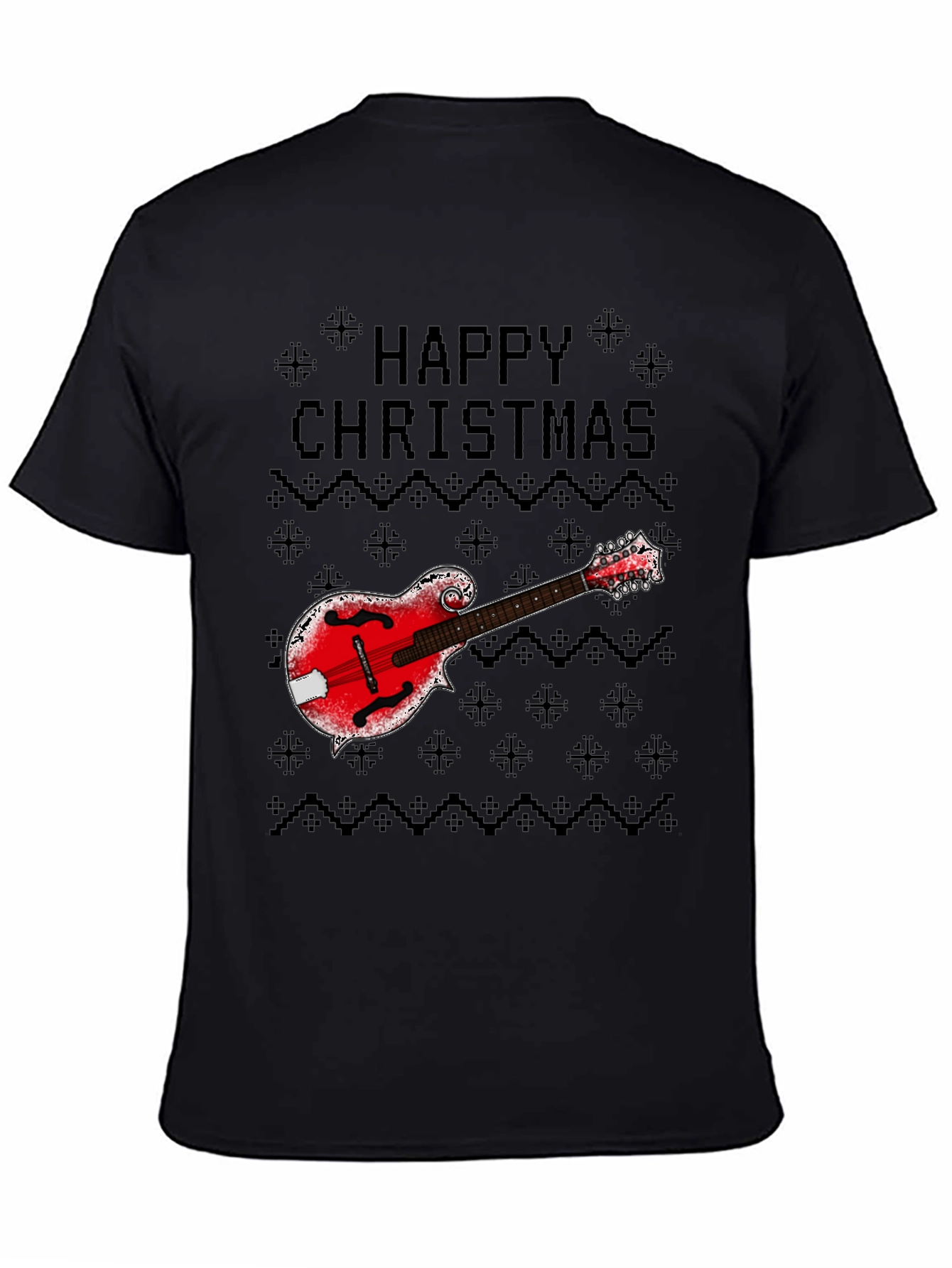 Happy Christmas Mandolin Ugly Sweater Style T-Shirt