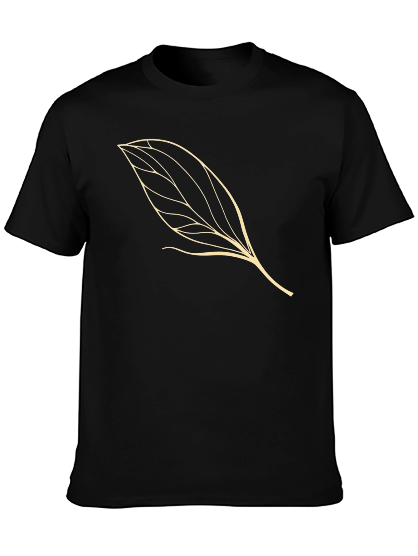 Leaf Design Black Cotton T-Shirt
