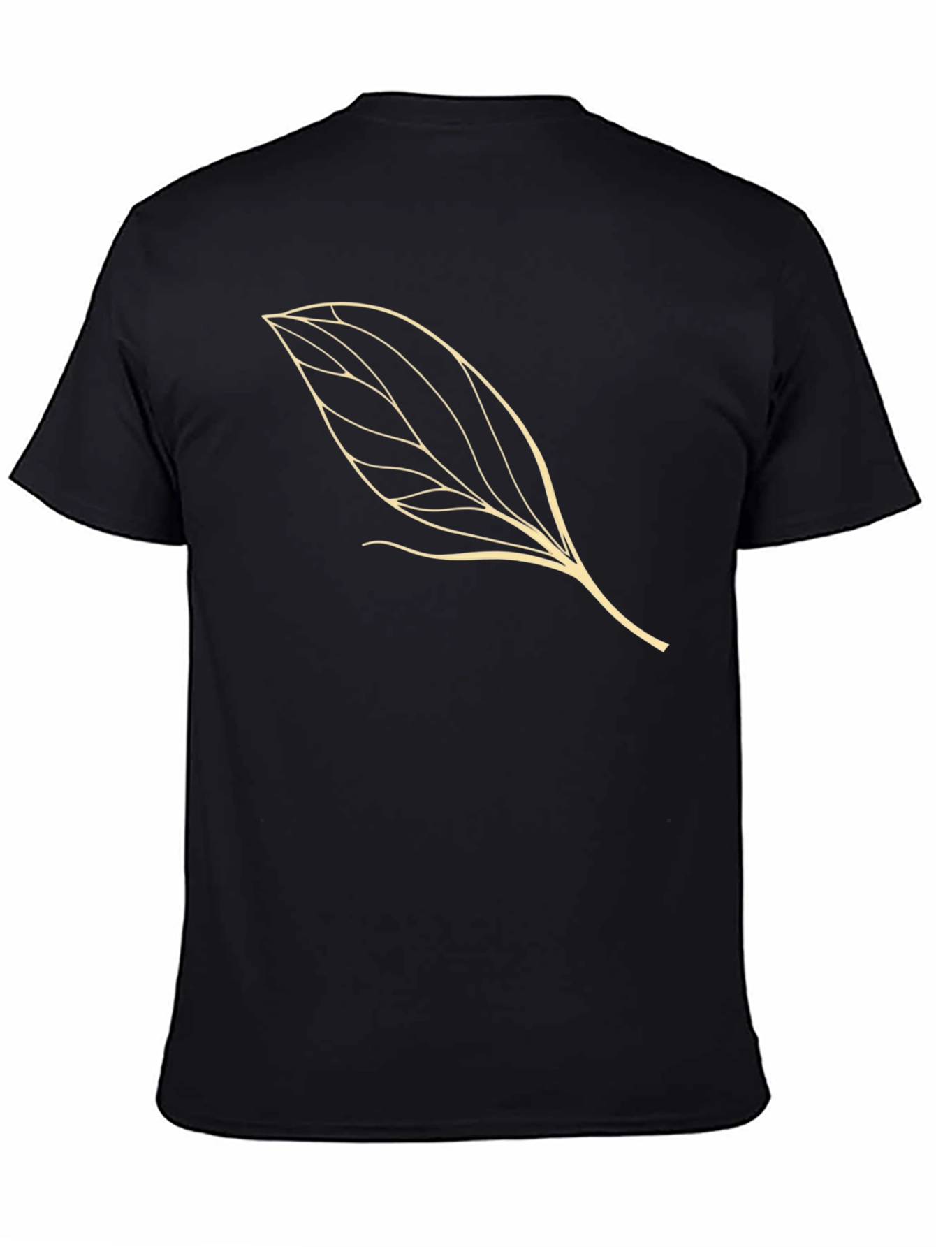 Leaf Design Black Cotton T-Shirt
