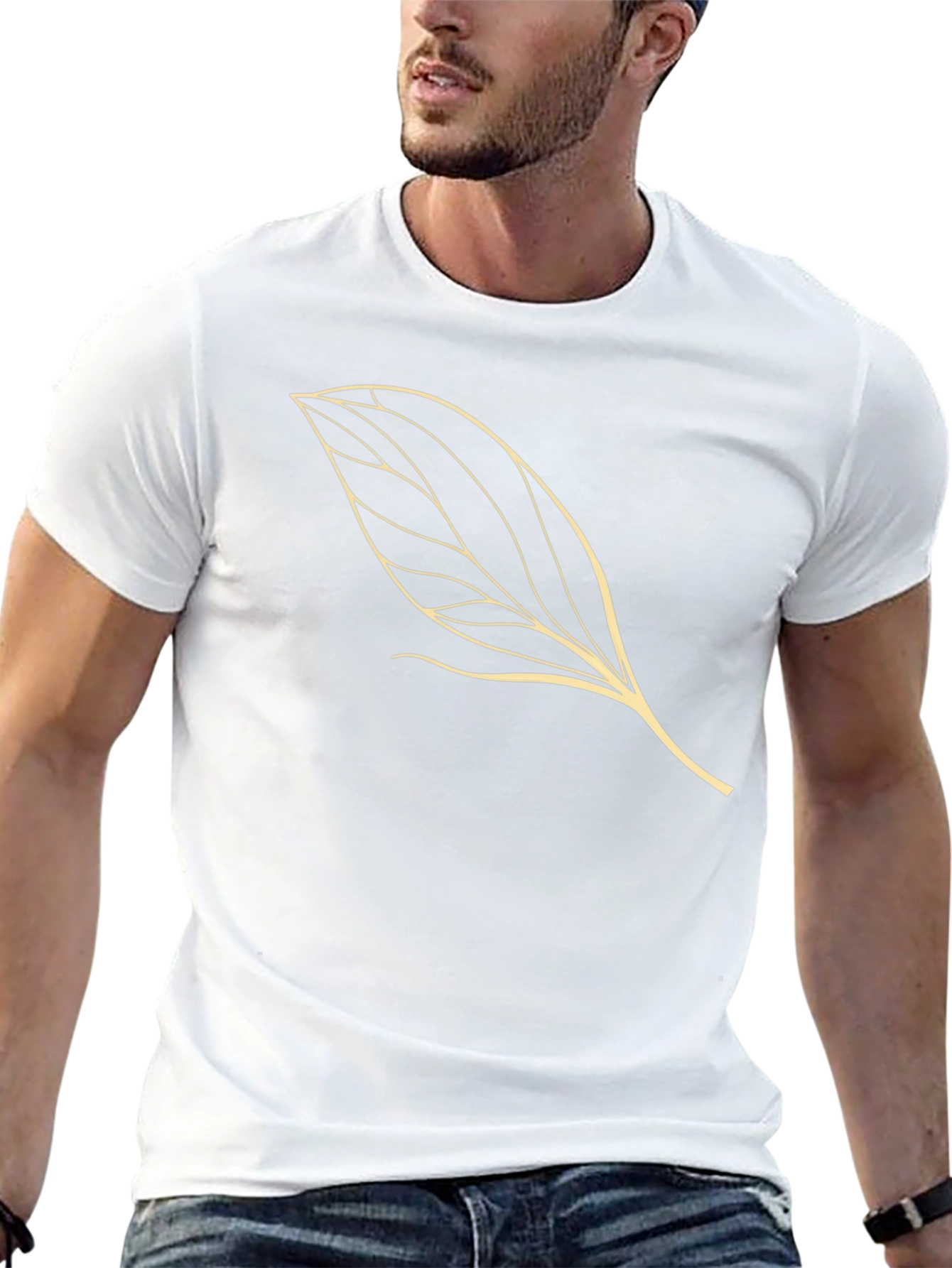 Leaf Design Black Cotton T-Shirt