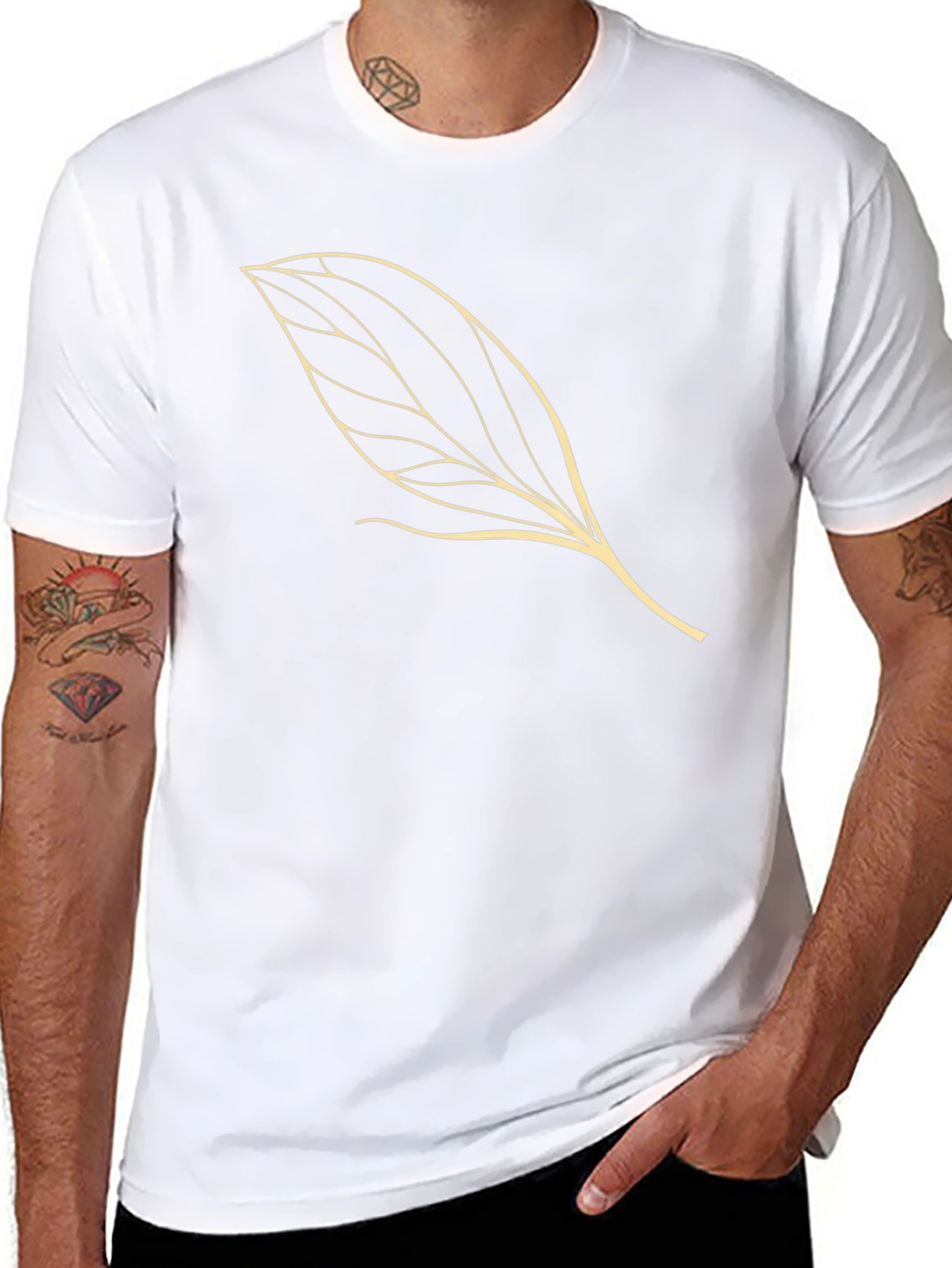 Leaf Design Black Cotton T-Shirt