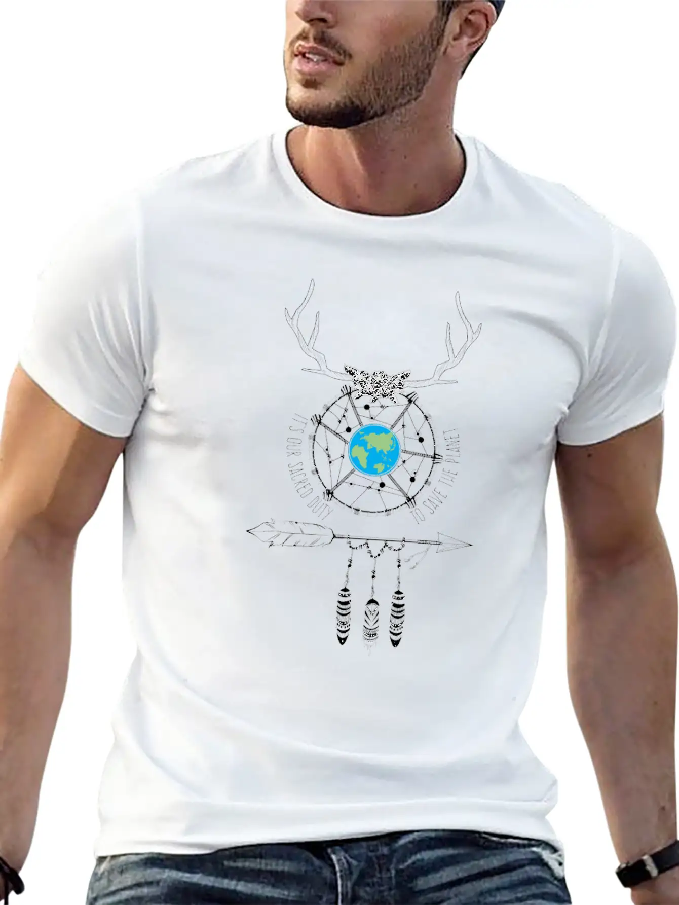 Sacred Duty Dreamcatcher Save The Planet Basic Graphic T-Shirt – Daily Comfort In Soft Cotton