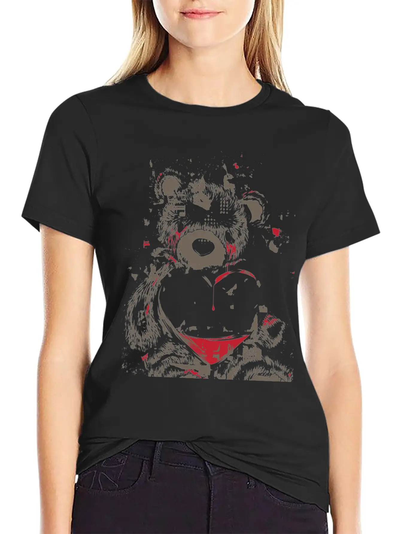 Sad Bear Comfortable Minimalist Graphic Tee – Summer Style Essential