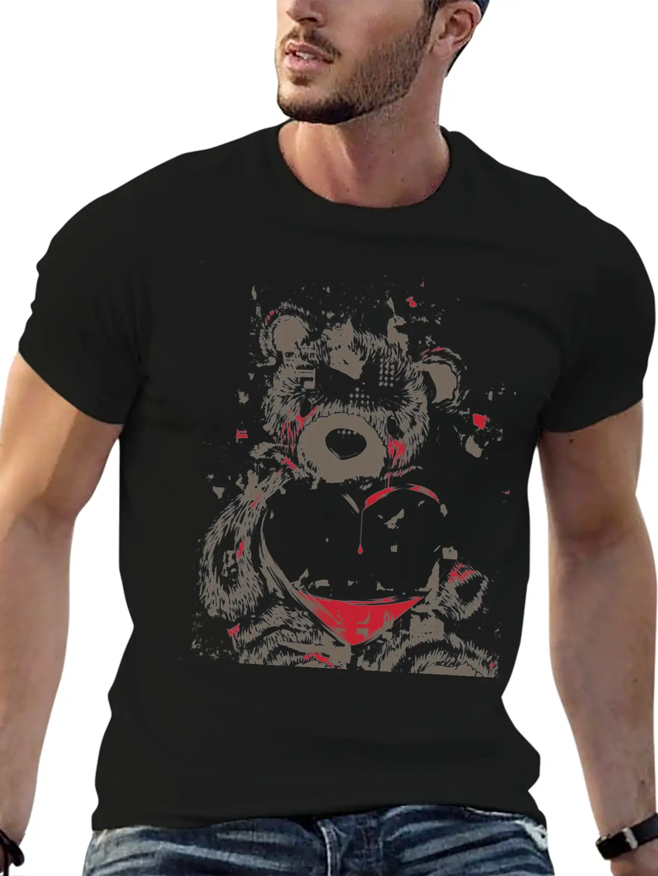 Sad Bear Comfortable Minimalist Graphic Tee – Summer Style Essential