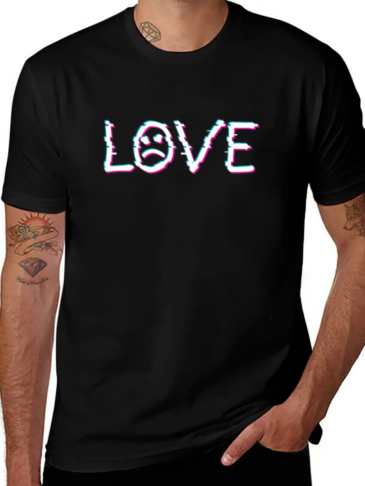 Sad Face Love Tattoo Vaporwave Glitch Art Gift Comfortable Minimalist Graphic Tee – Summer Style Essential