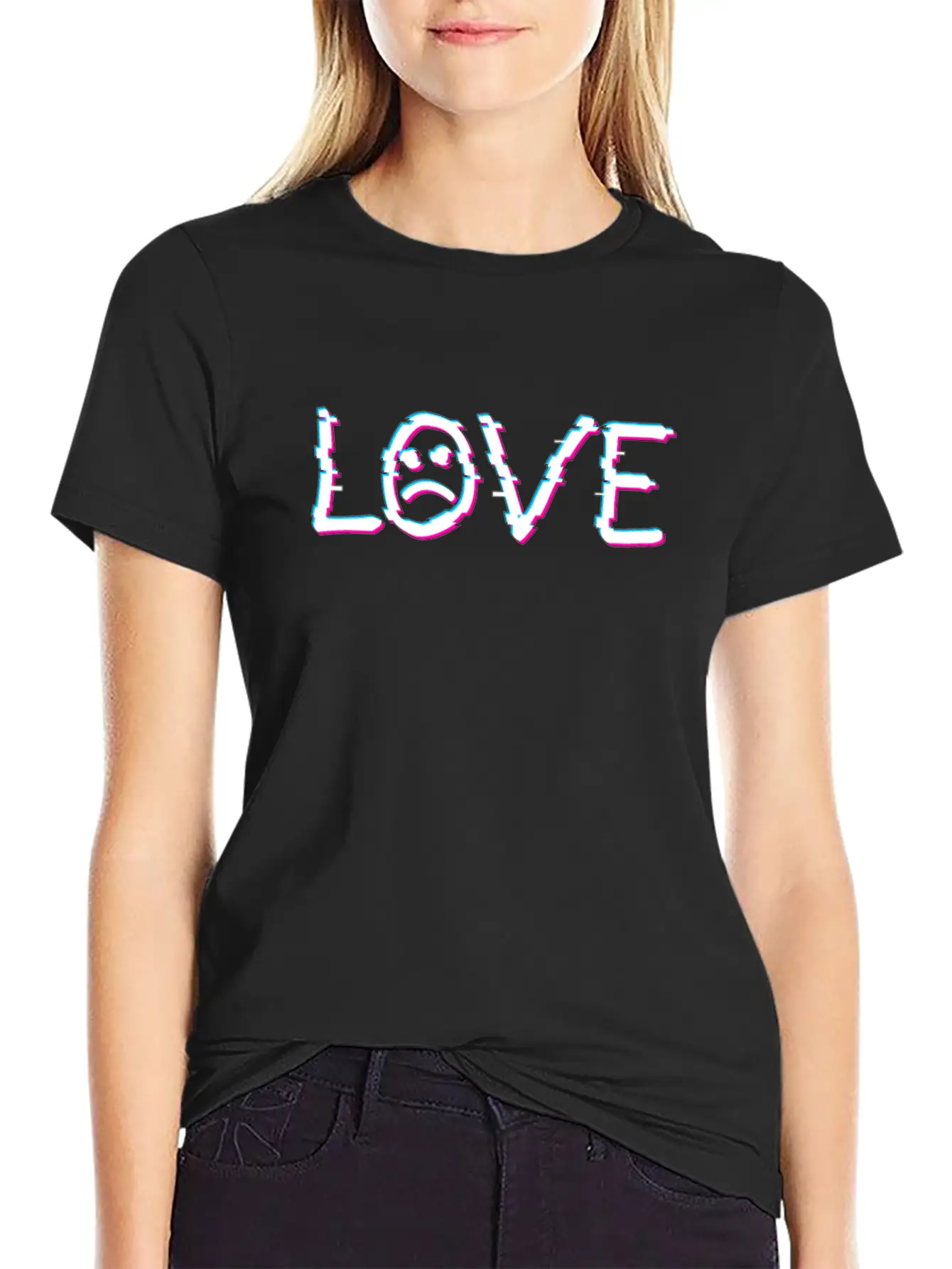 Sad Face Love Tattoo Vaporwave Glitch Art Gift Comfortable Minimalist Graphic Tee – Summer Style Essential
