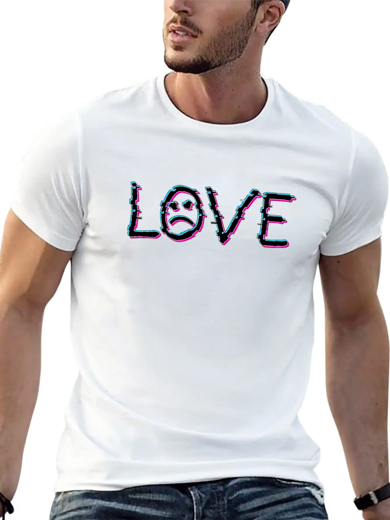 Sad Face Love Tattoo Vaporwave Glitch Art Gift Comfortable Minimalist Graphic Tee – Summer Style Essential