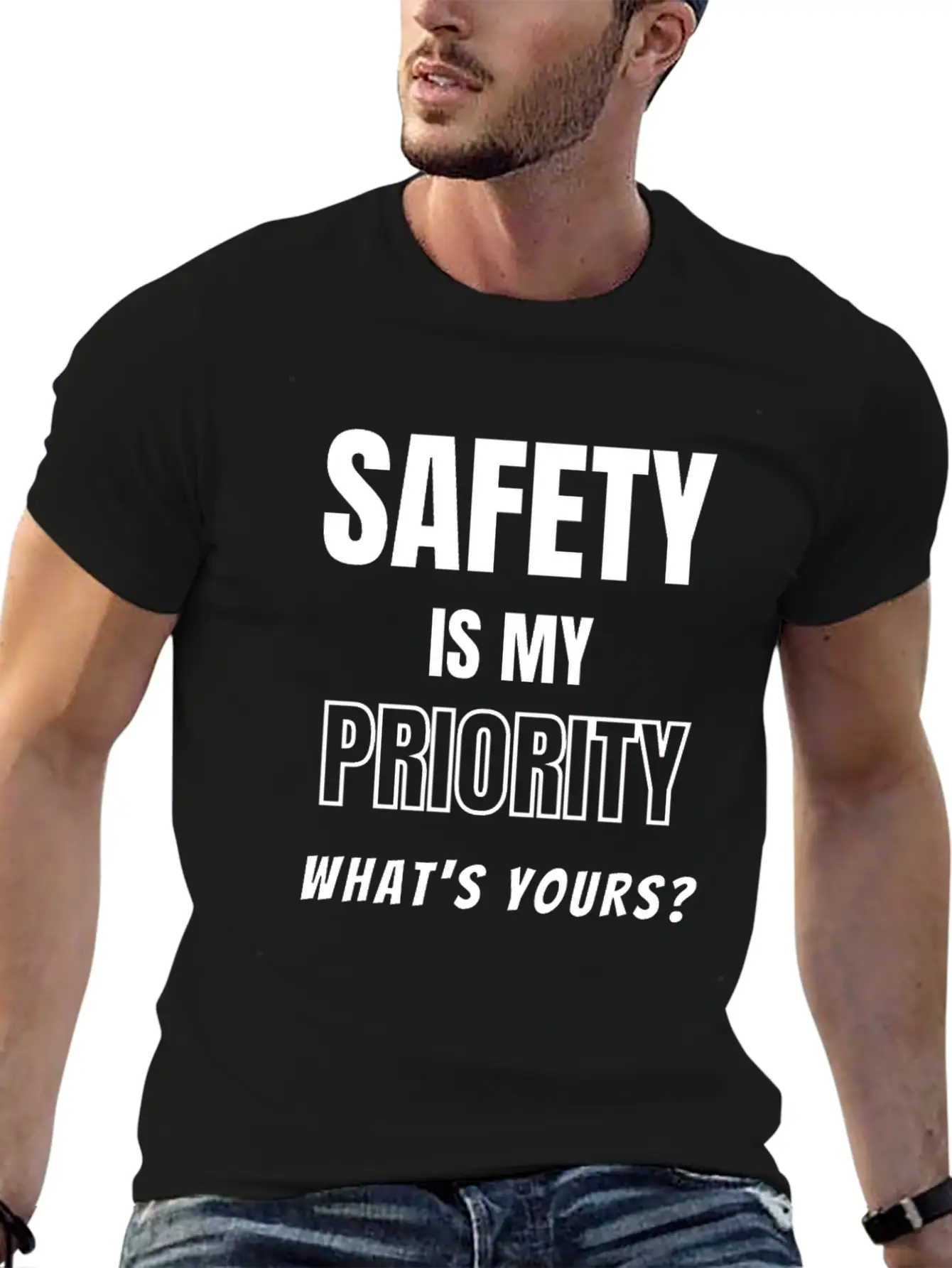 Safety Is My Priority, What's Yours? Safety Slogan Timeless Short Sleeve Tee – Comfy And Minimalist Design