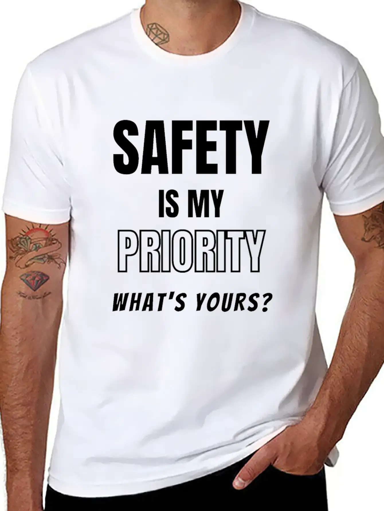 Safety Is My Priority, What's Yours? Safety Slogan Timeless Short Sleeve Tee – Comfy And Minimalist Design