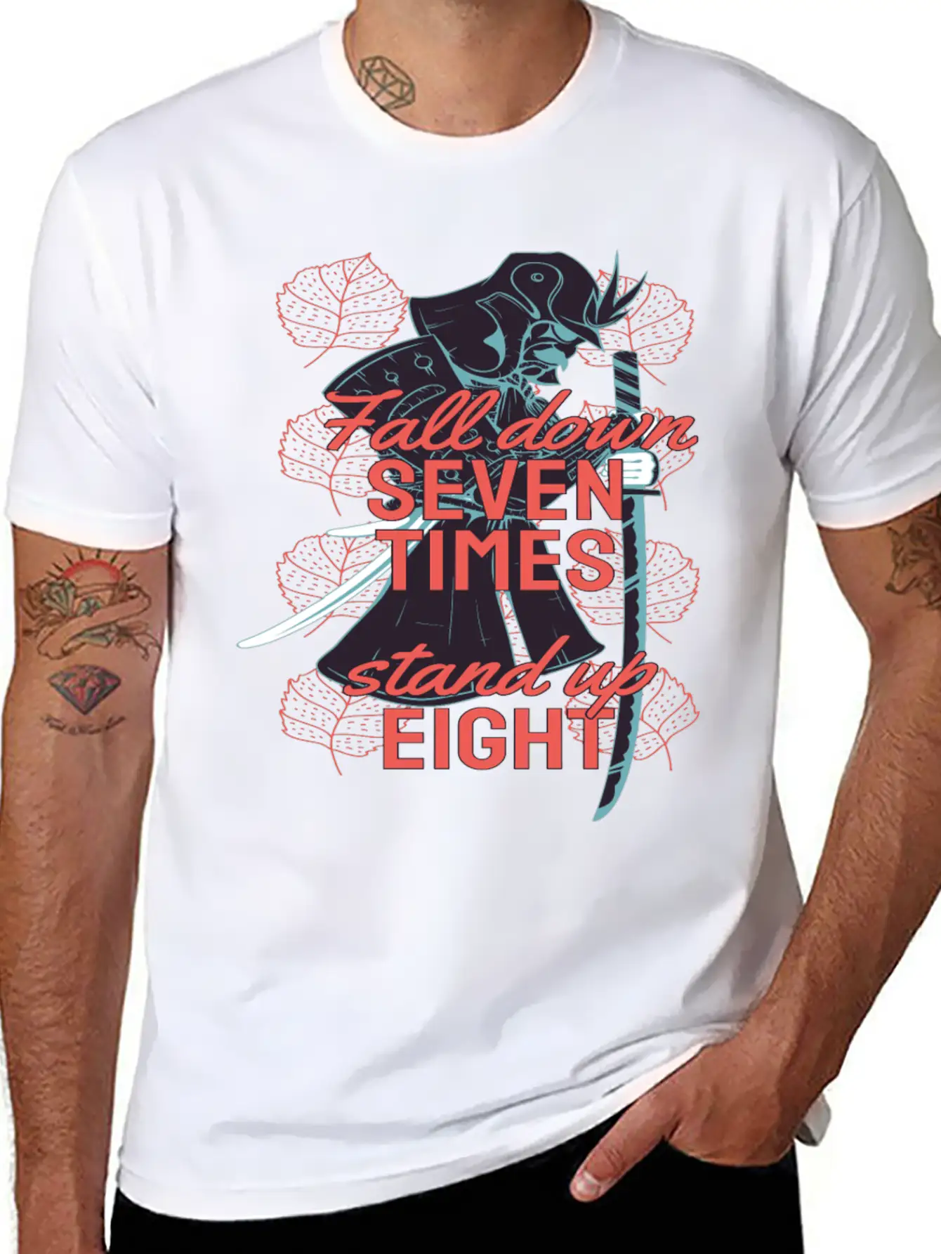 Samurai Wisdom Quote On Resilience - Never Give Up Stylish Everyday T-Shirt – Unisex Basic Cotton Tee
