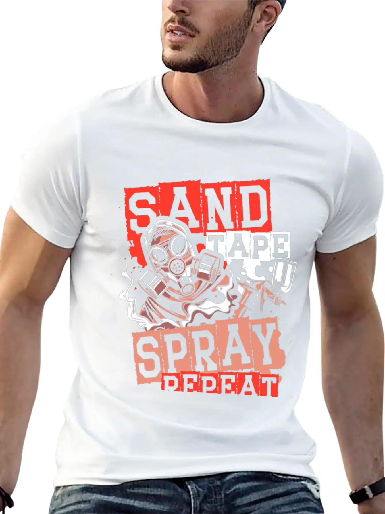 Sand Tape Spray Repeat Auto Body Painter Auto Deta Timeless Short Sleeve Tee – Comfy And Minimalist Design