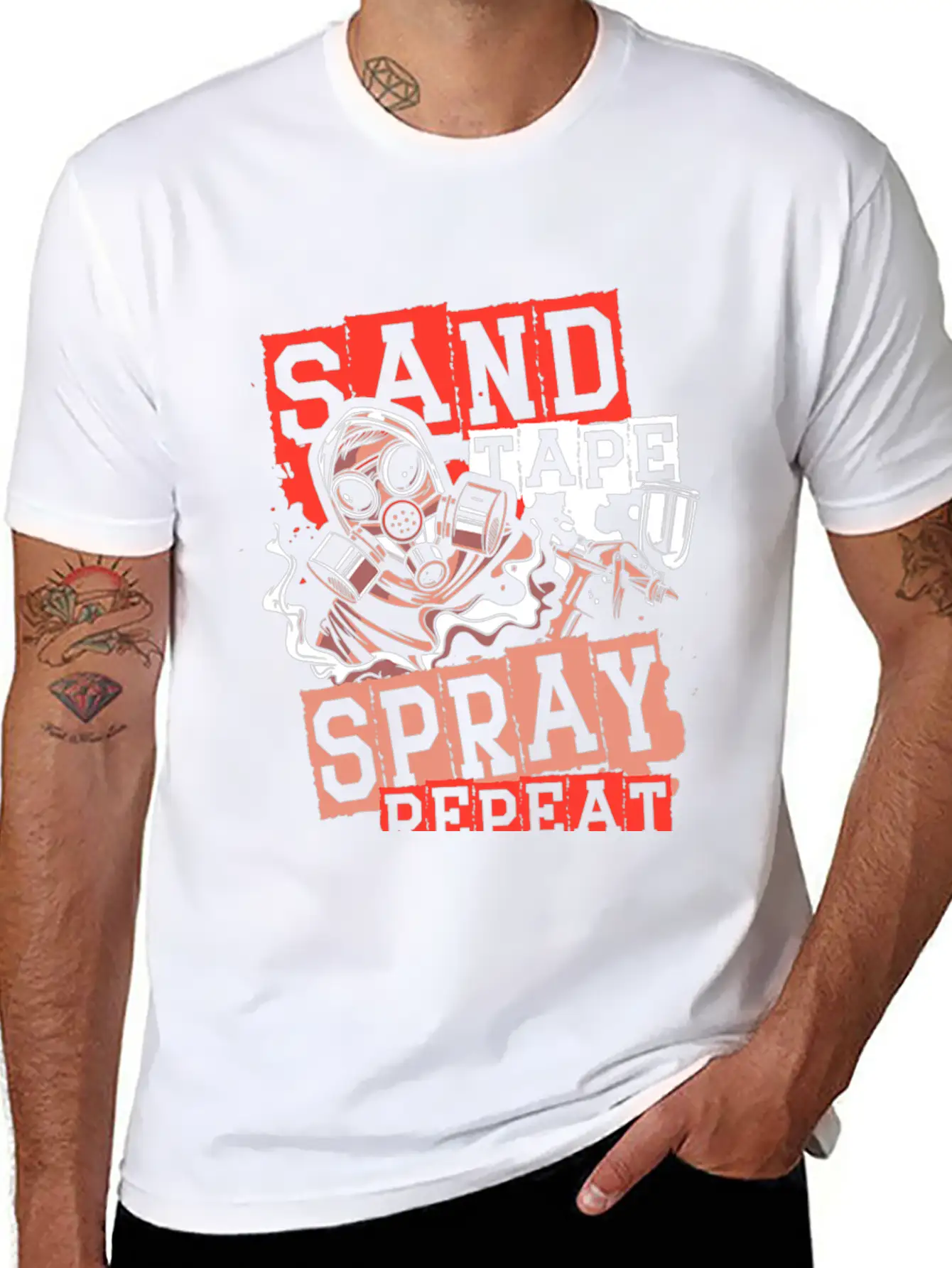 Sand Tape Spray Repeat Auto Body Painter Auto Deta Timeless Short Sleeve Tee – Comfy And Minimalist Design