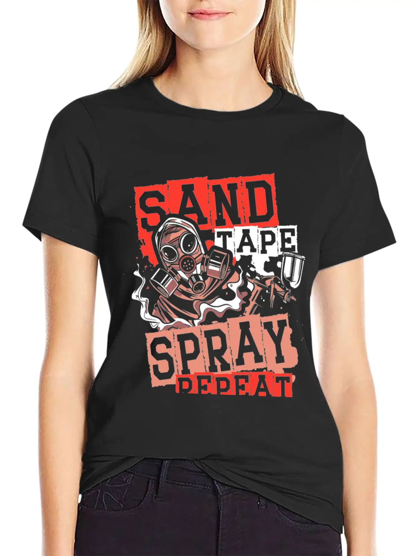 Sand Tape Spray Repeat Auto Body Painter Auto Deta Timeless Short Sleeve Tee – Comfy And Minimalist Design
