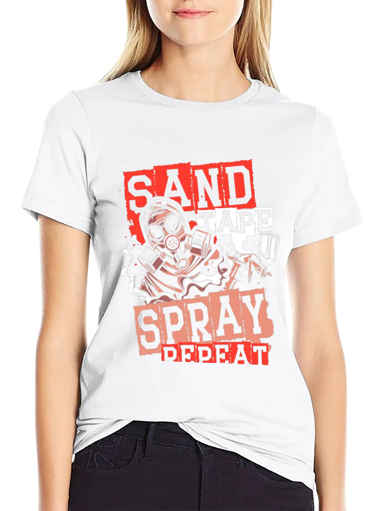 Sand Tape Spray Repeat Auto Body Painter Auto Deta Timeless Short Sleeve Tee – Comfy And Minimalist Design