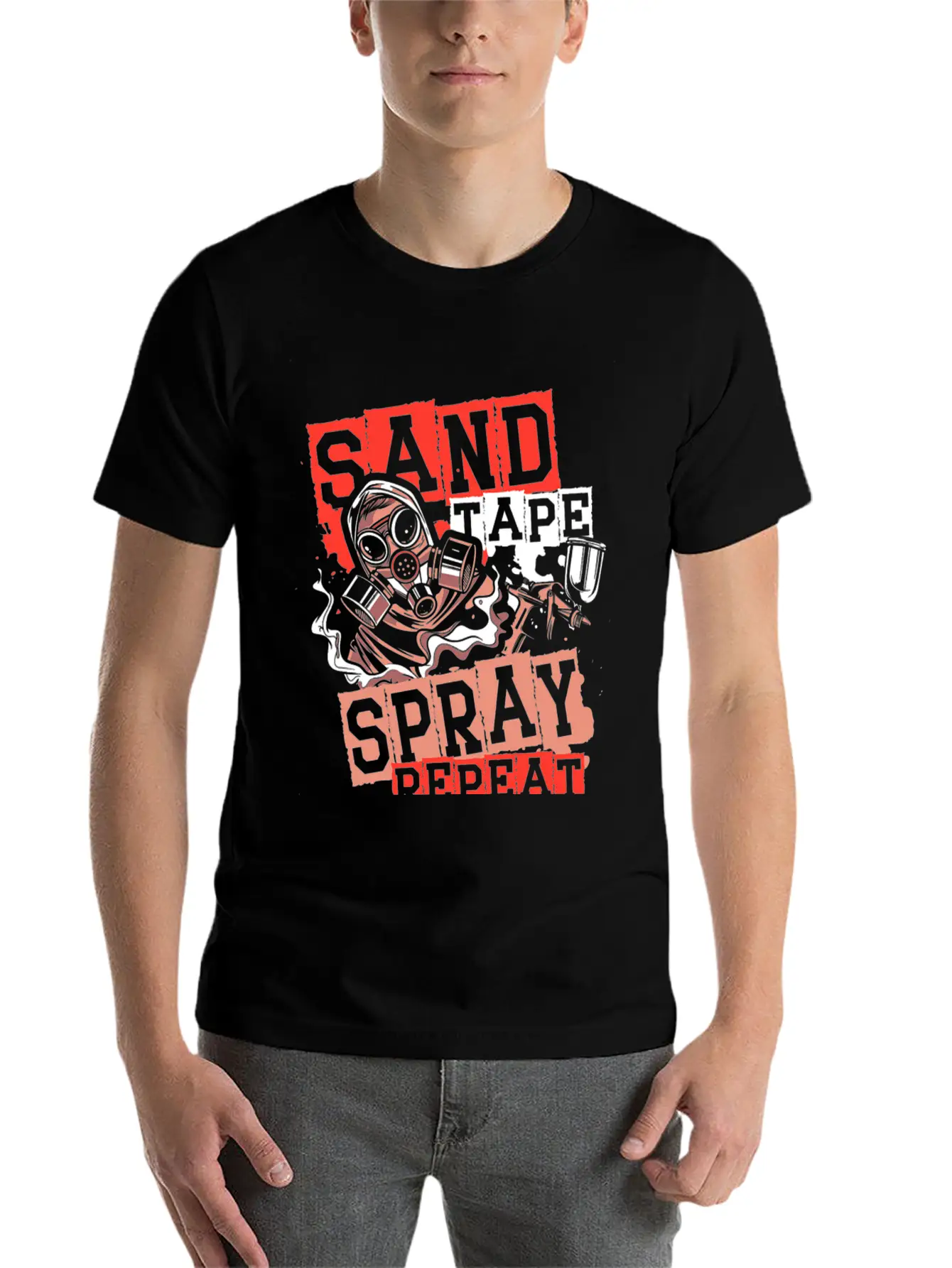 Sand Tape Spray Repeat Auto Body Painter Auto Deta Timeless Short Sleeve Tee – Comfy And Minimalist Design