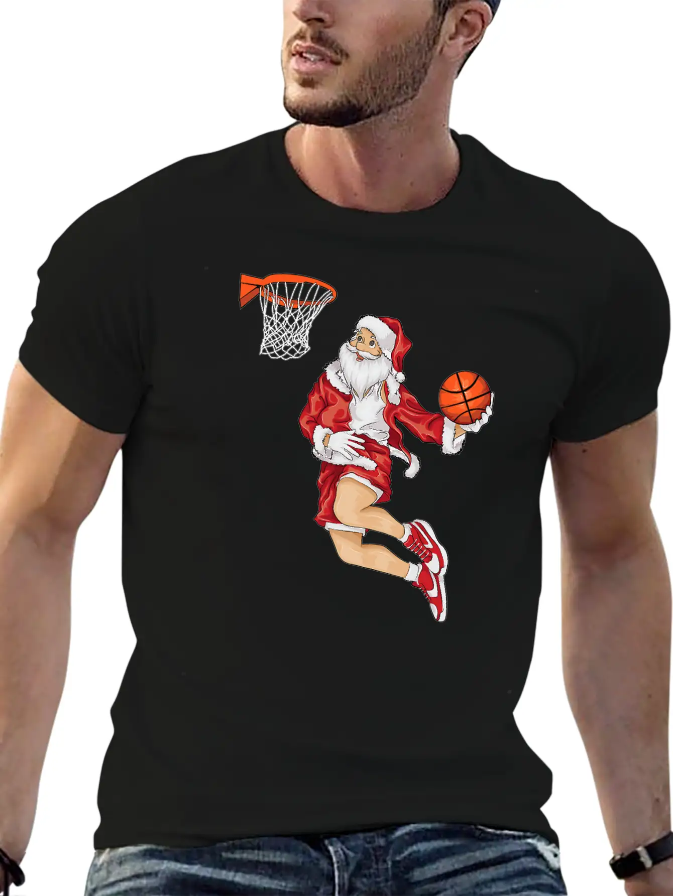 Santa Basketball Dunk Christmas Winter Athlete Gif Essential Unisex Summer Tee – Soft Cotton Casual Fit