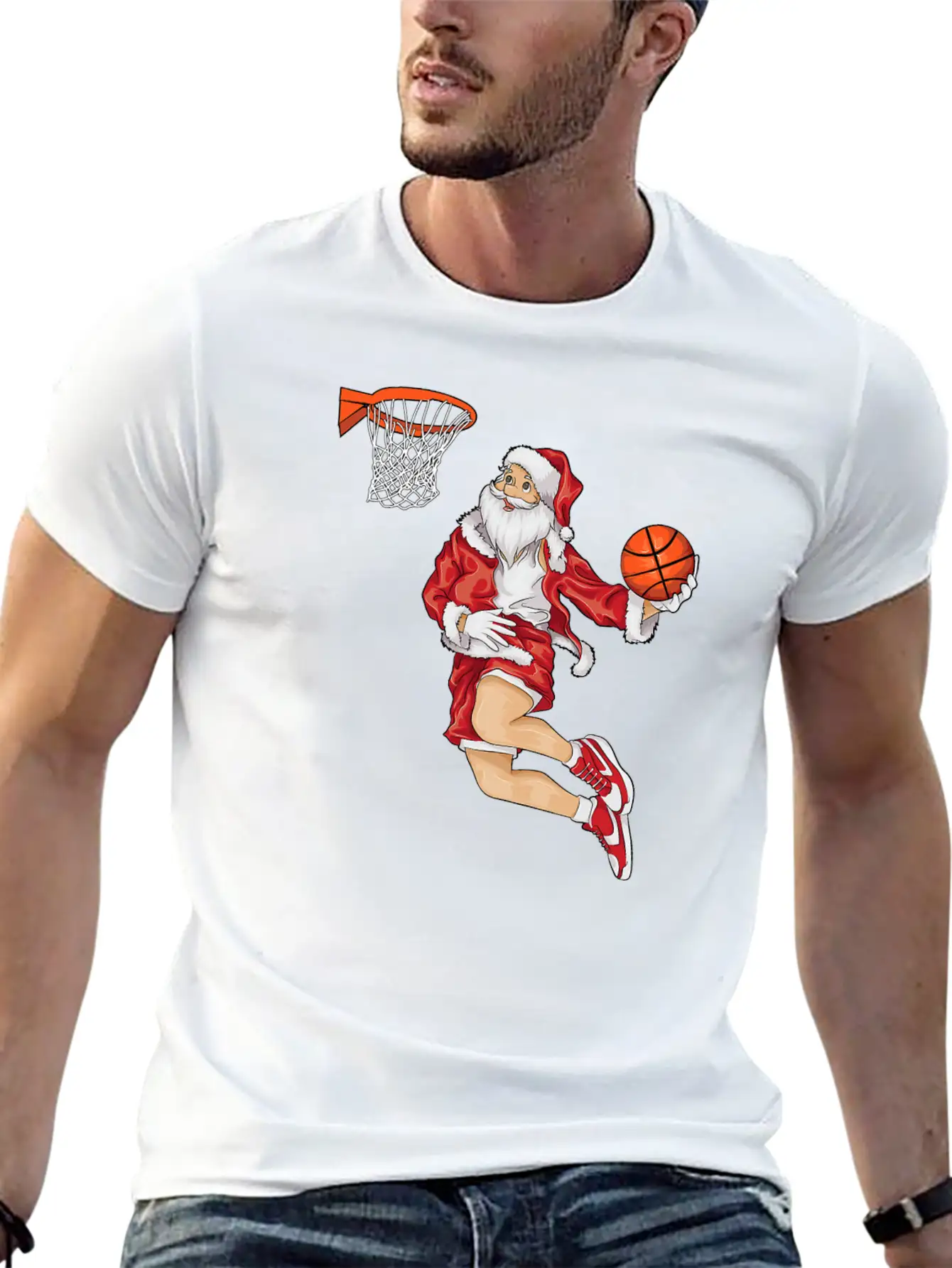 Santa Basketball Dunk Christmas Winter Athlete Gif Essential Unisex Summer Tee – Soft Cotton Casual Fit