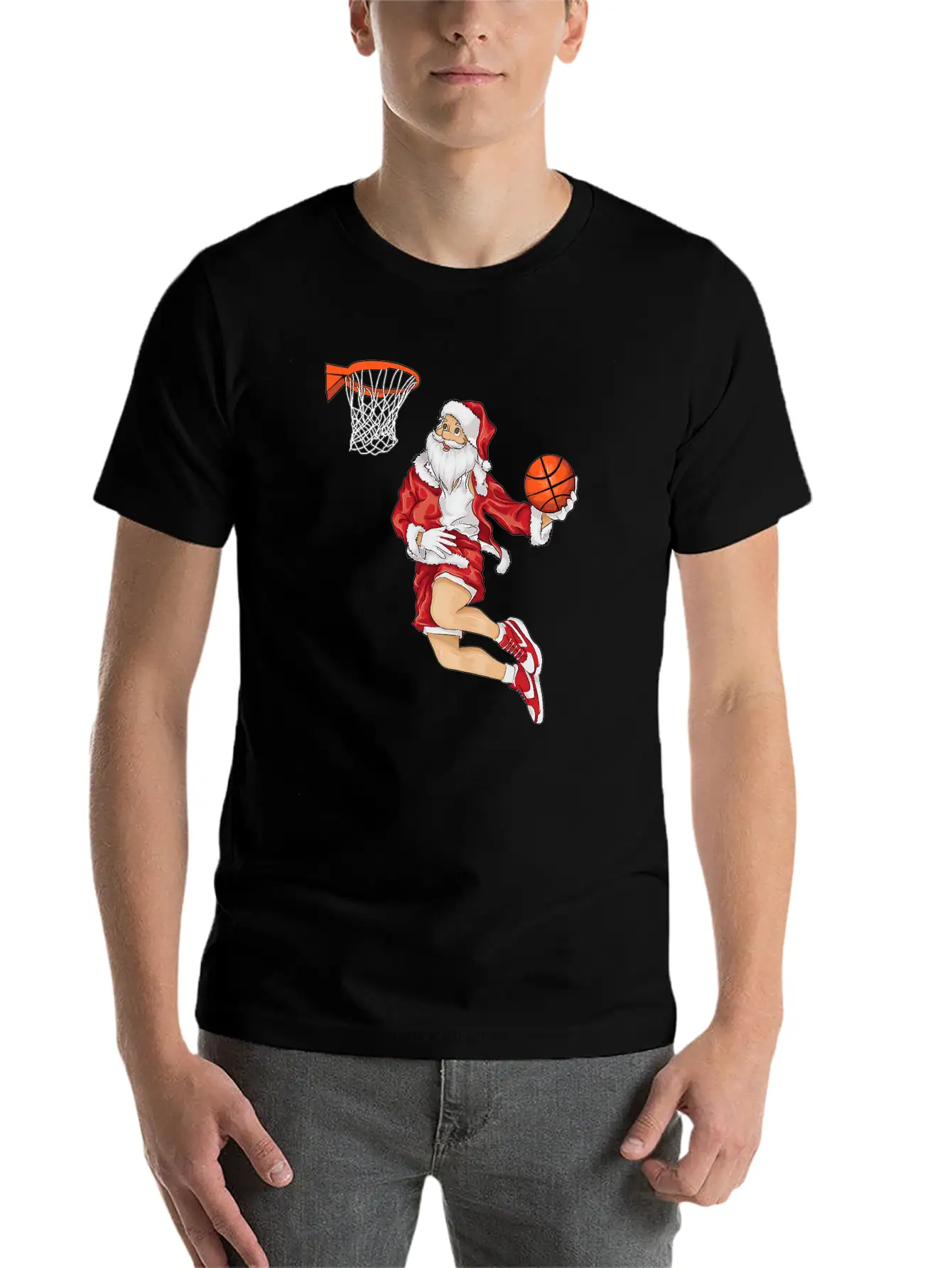 Santa Basketball Dunk Christmas Winter Athlete Gif Essential Unisex Summer Tee – Soft Cotton Casual Fit