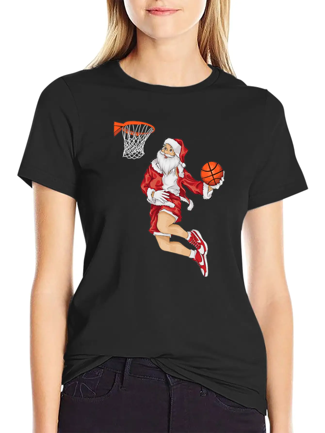 Santa Basketball Dunk Christmas Winter Athlete Gif Essential Unisex Summer Tee – Soft Cotton Casual Fit