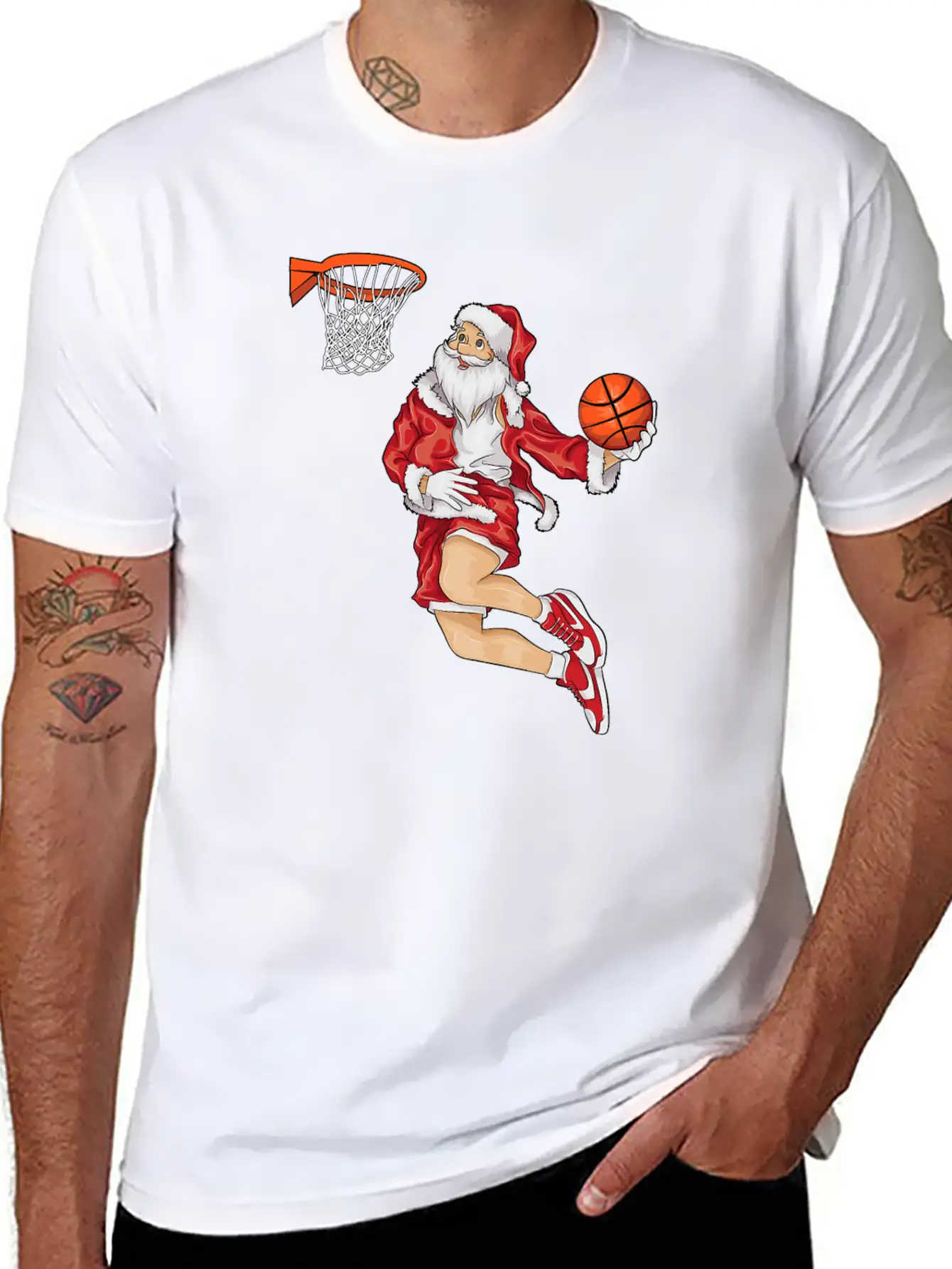 Santa Basketball Dunk Christmas Winter Athlete Gif Essential Unisex Summer Tee – Soft Cotton Casual Fit