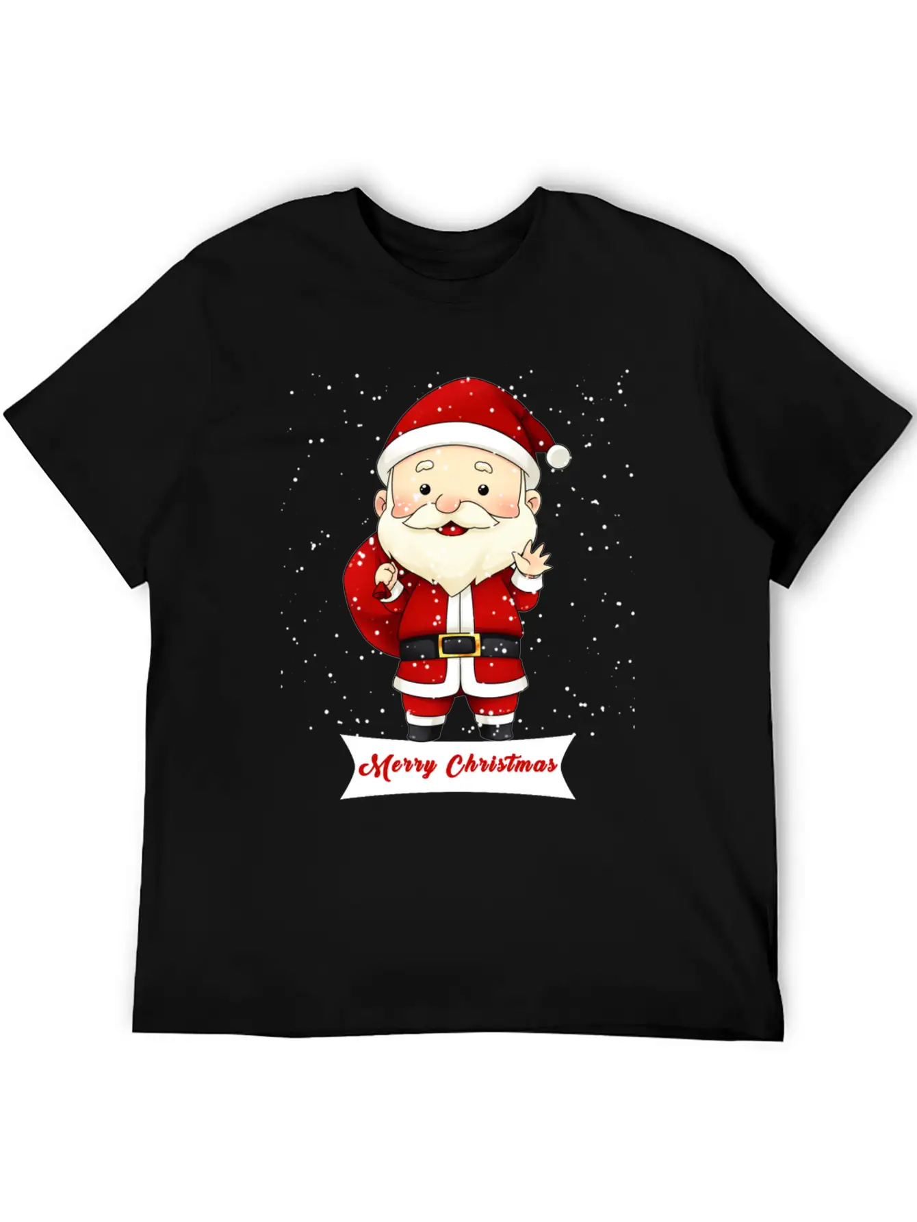 Santa Claus Snow Falling Merry Christmas Holiday Unisex Short Sleeve Soft Cotton T-Shirt – Casual Everyday Wear