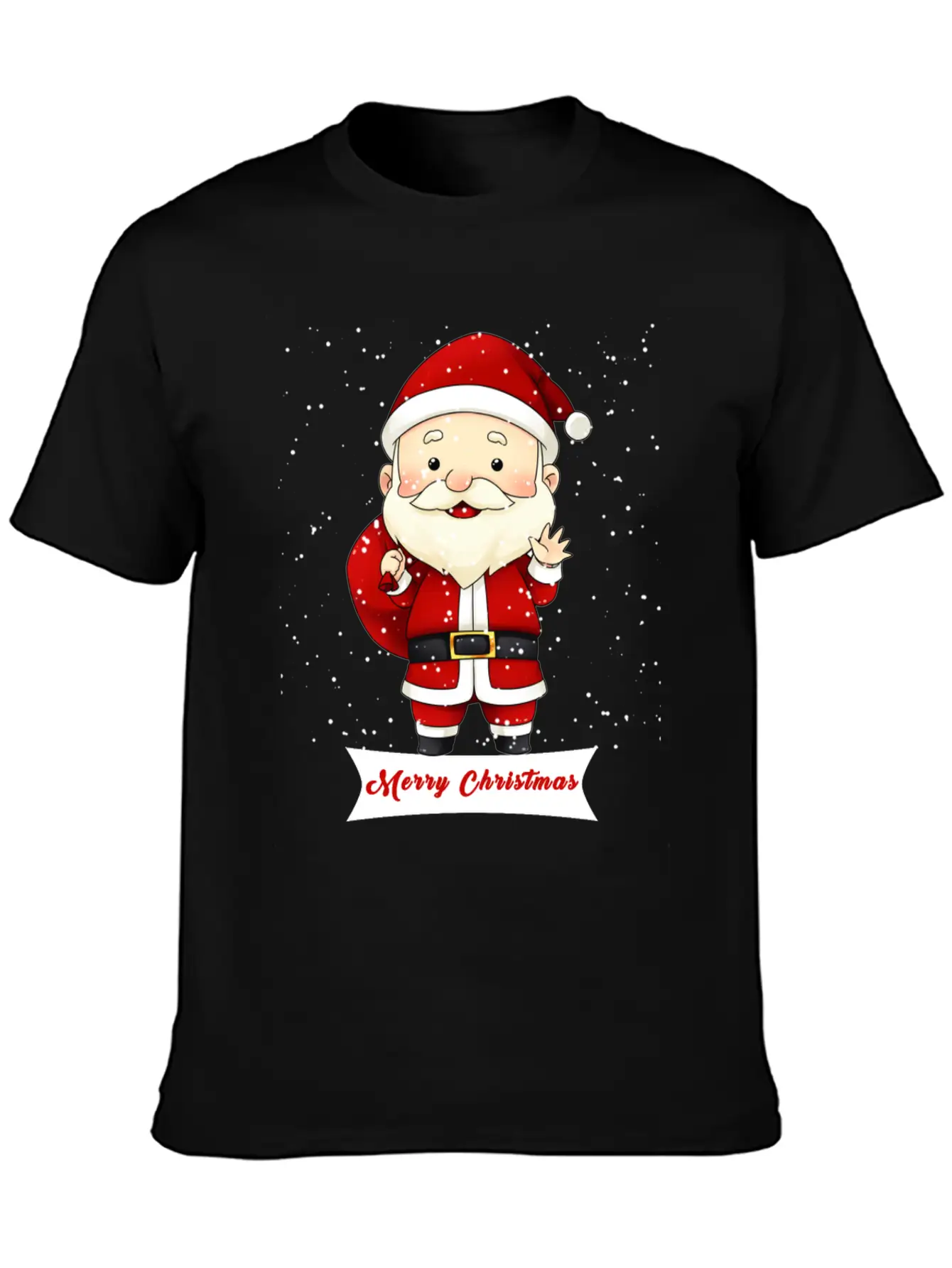 Santa Claus Snow Falling Merry Christmas Holiday Unisex Short Sleeve Soft Cotton T-Shirt – Casual Everyday Wear