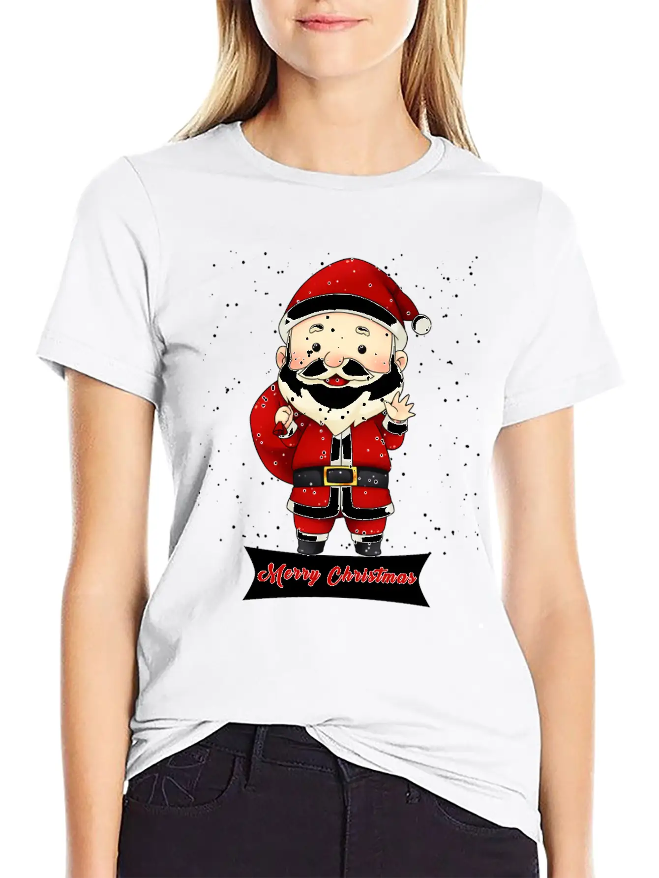 Santa Claus Snow Falling Merry Christmas Holiday Unisex Short Sleeve Soft Cotton T-Shirt – Casual Everyday Wear