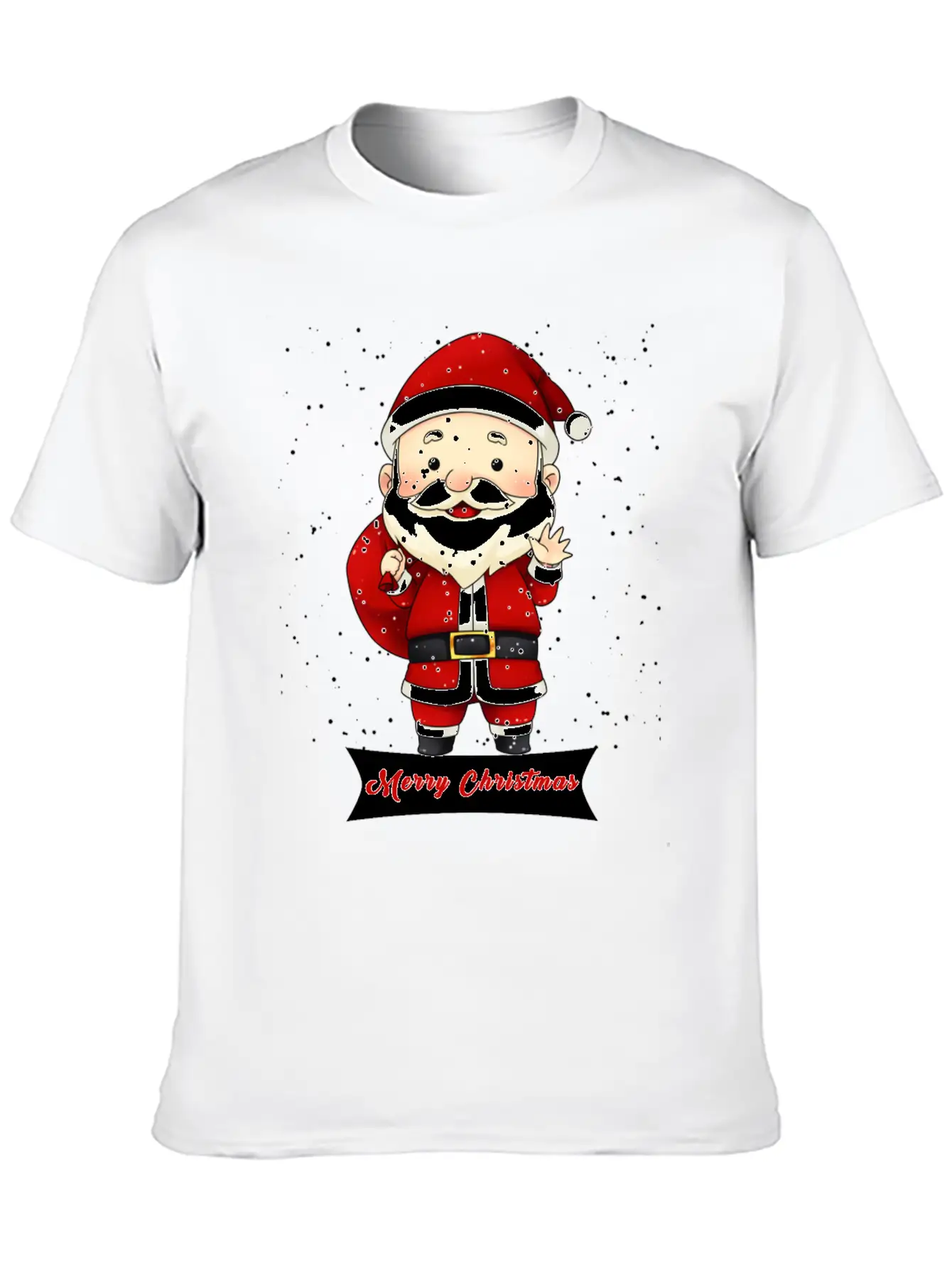 Santa Claus Snow Falling Merry Christmas Holiday Unisex Short Sleeve Soft Cotton T-Shirt – Casual Everyday Wear