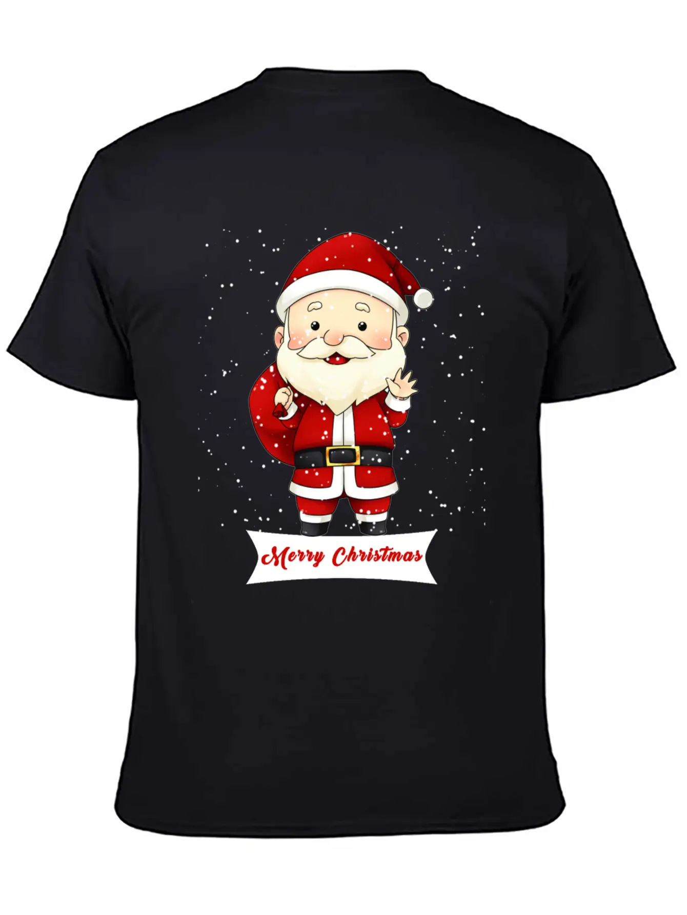 Santa Claus Snow Falling Merry Christmas Holiday Unisex Short Sleeve Soft Cotton T-Shirt – Casual Everyday Wear