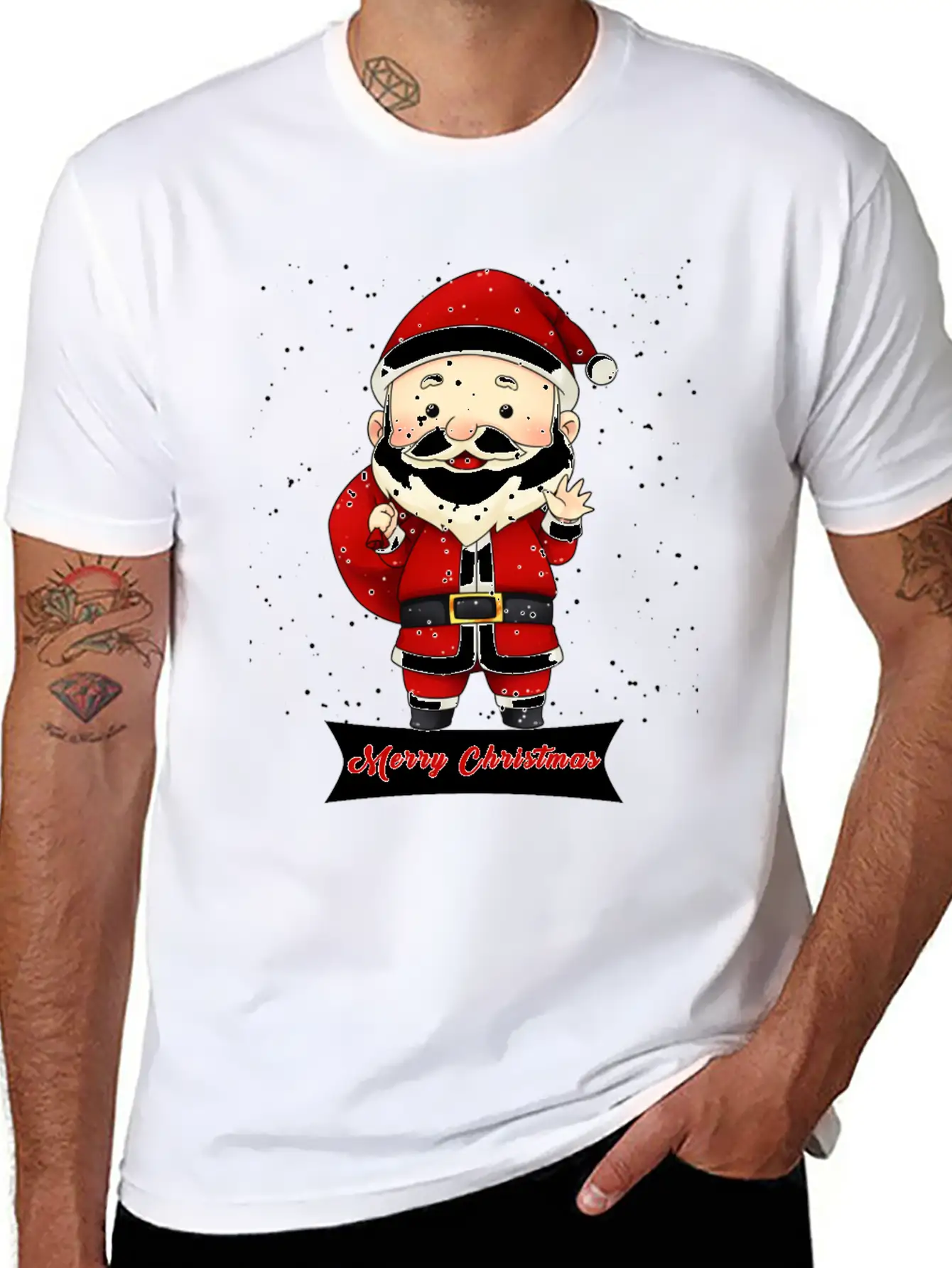 Santa Claus Snow Falling Merry Christmas Holiday Unisex Short Sleeve Soft Cotton T-Shirt – Casual Everyday Wear