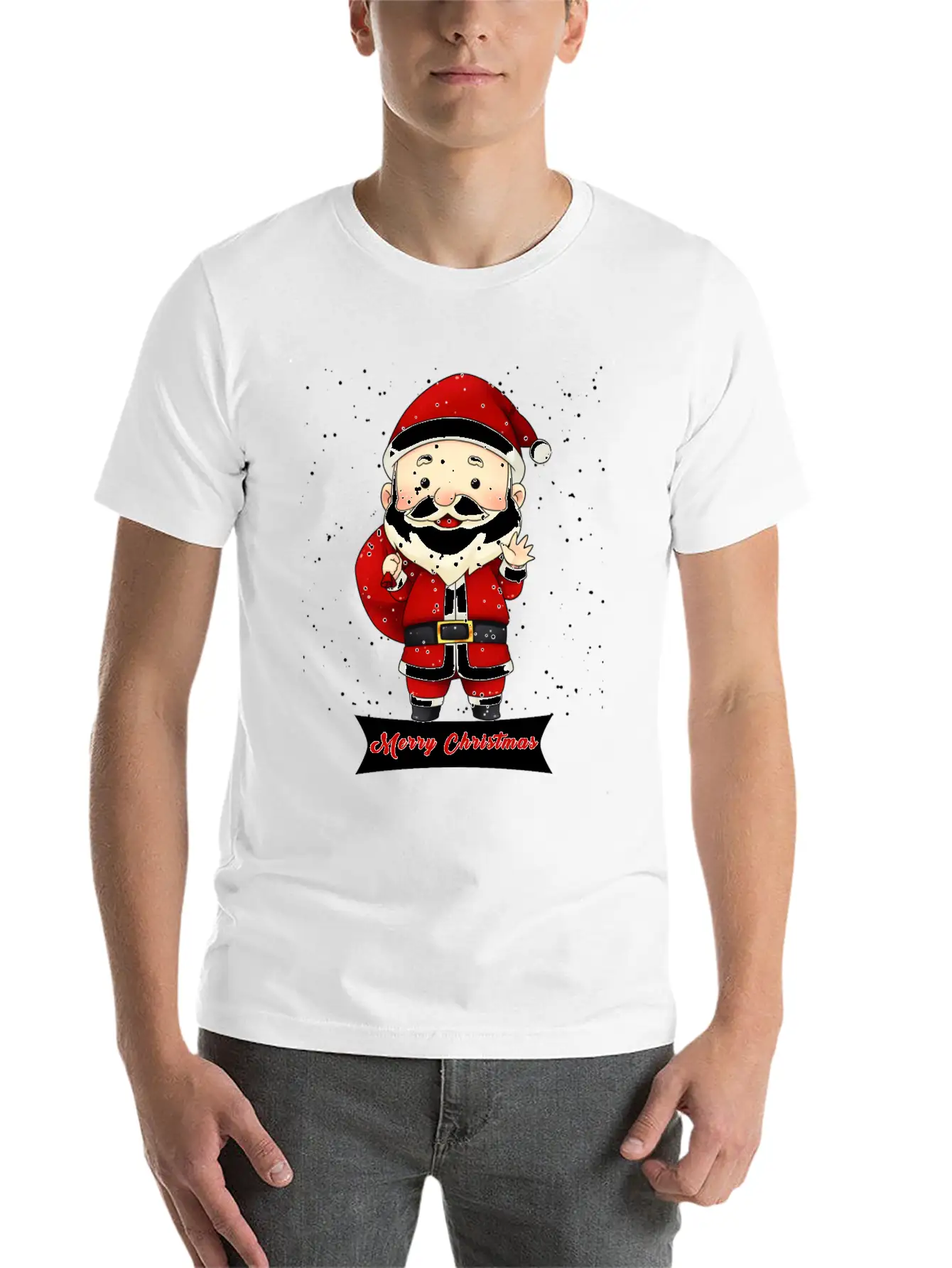 Santa Claus Snow Falling Merry Christmas Holiday Unisex Short Sleeve Soft Cotton T-Shirt – Casual Everyday Wear