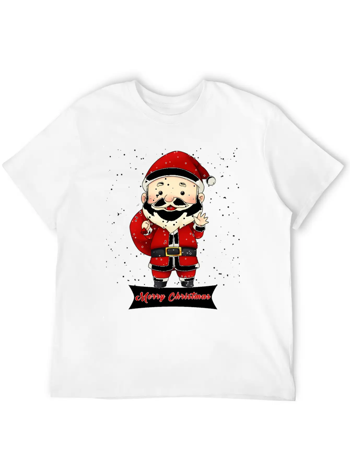 Santa Claus Snow Falling Merry Christmas Holiday Unisex Short Sleeve Soft Cotton T-Shirt – Casual Everyday Wear