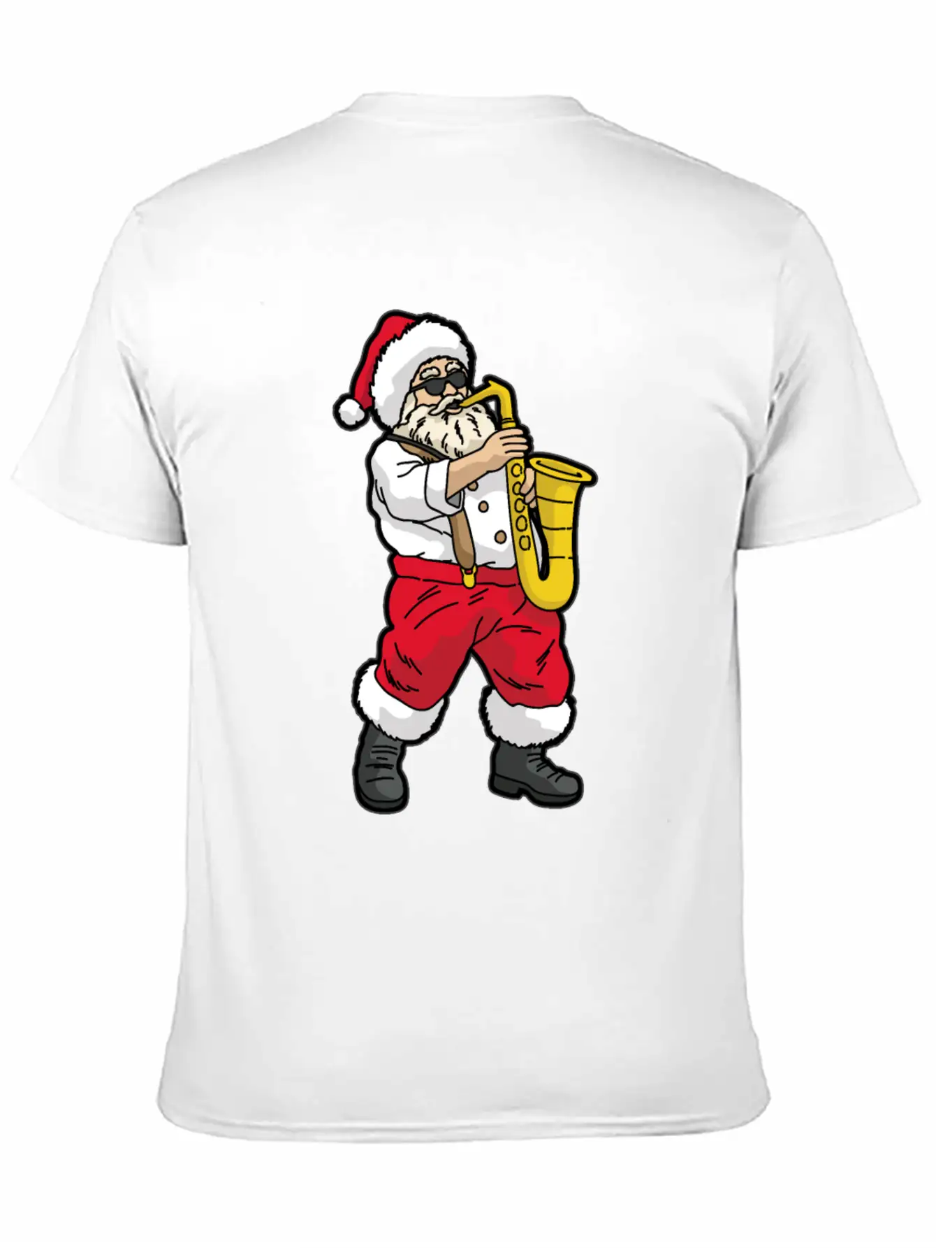 SANTA Playing SAXOPHONE Unisex Short Sleeve Soft Cotton T-Shirt – Casual Everyday Wear