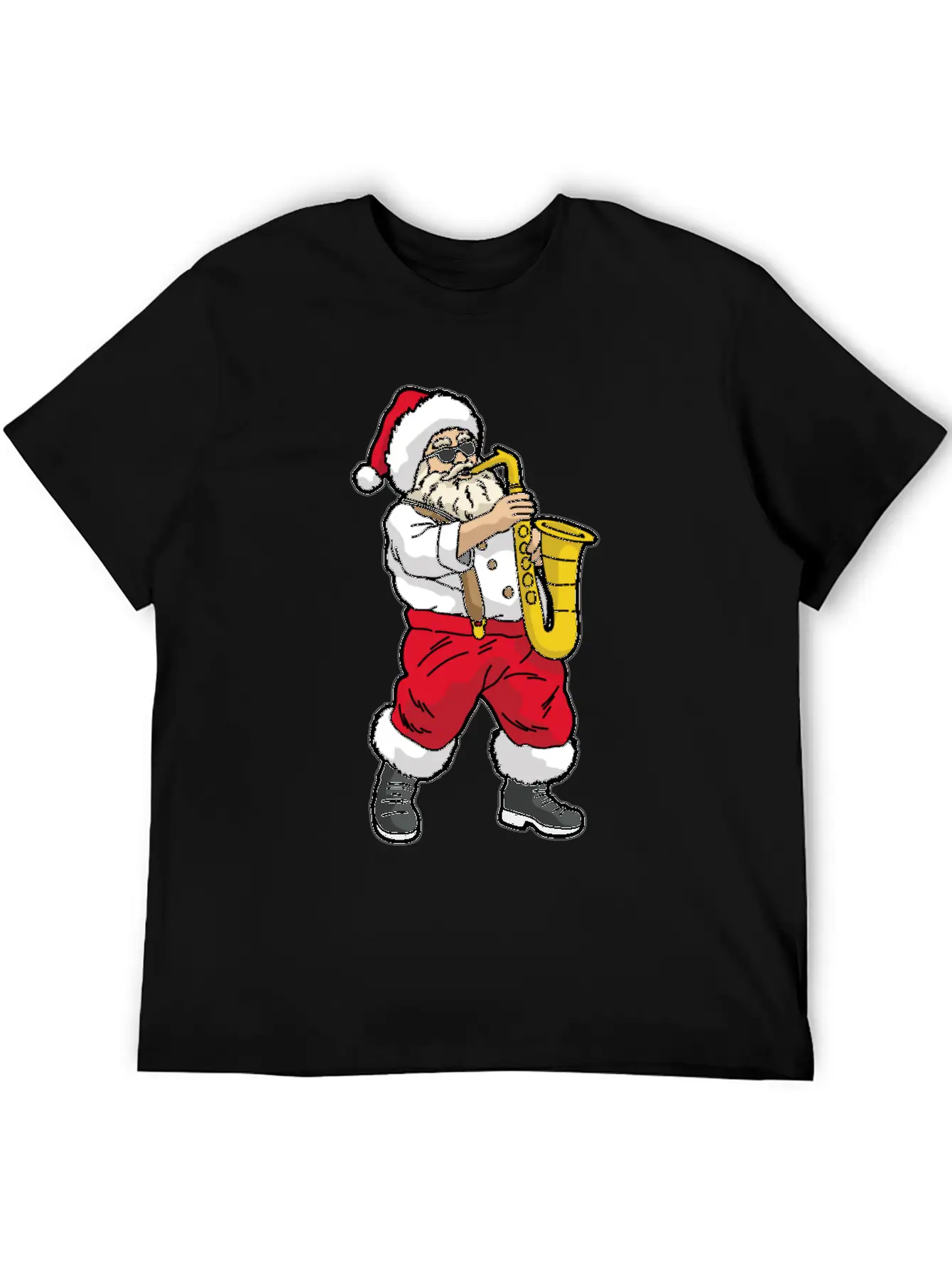 SANTA Playing SAXOPHONE Unisex Short Sleeve Soft Cotton T-Shirt – Casual Everyday Wear