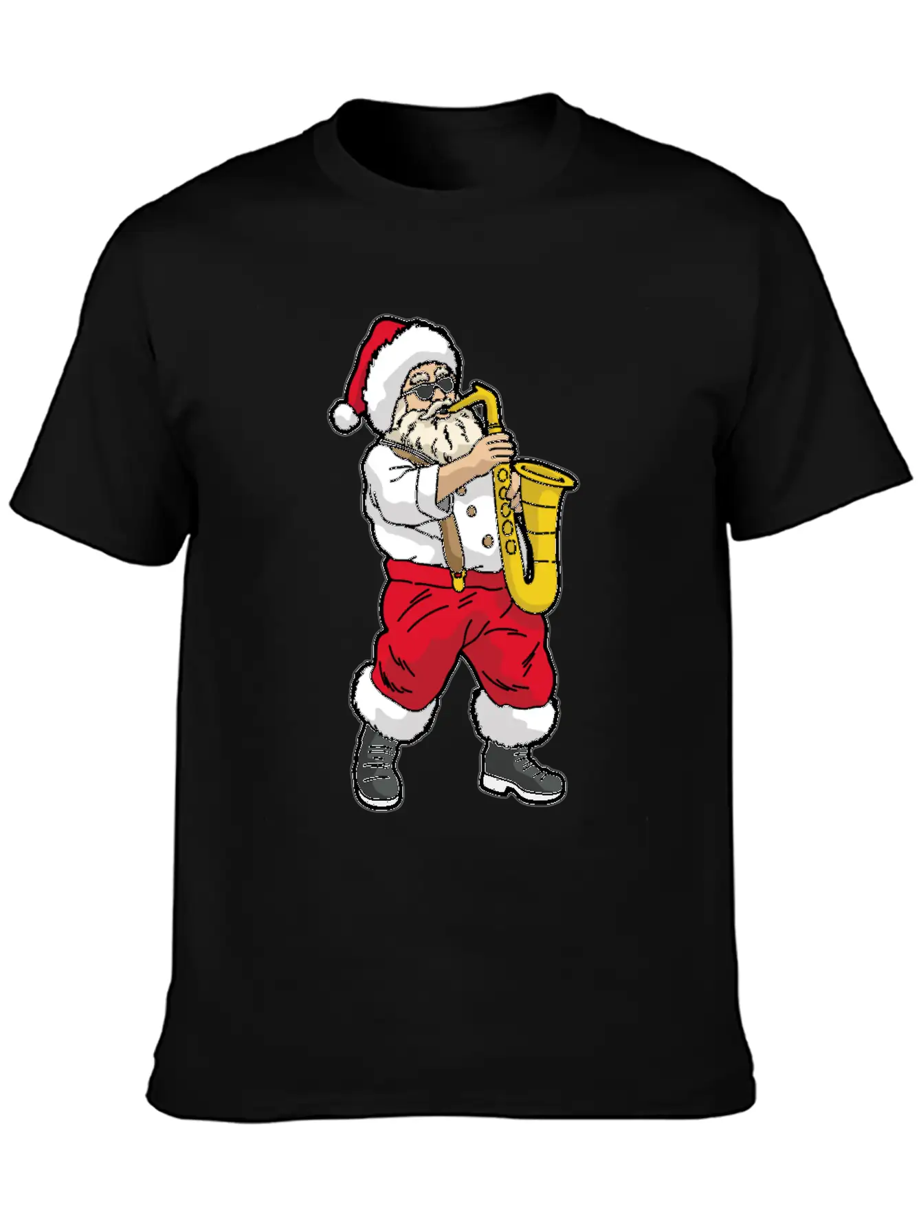 SANTA Playing SAXOPHONE Unisex Short Sleeve Soft Cotton T-Shirt – Casual Everyday Wear