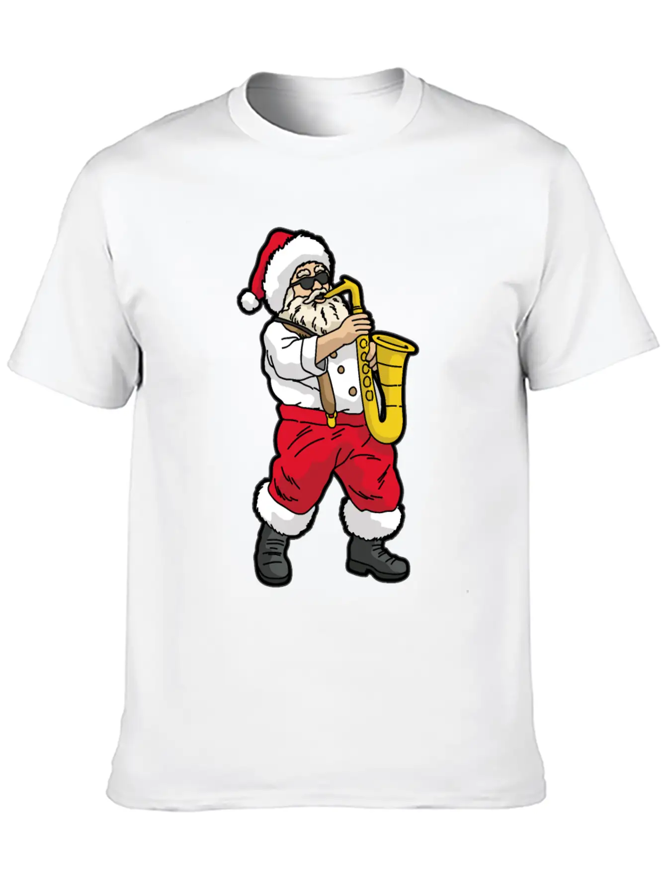 SANTA Playing SAXOPHONE Unisex Short Sleeve Soft Cotton T-Shirt – Casual Everyday Wear